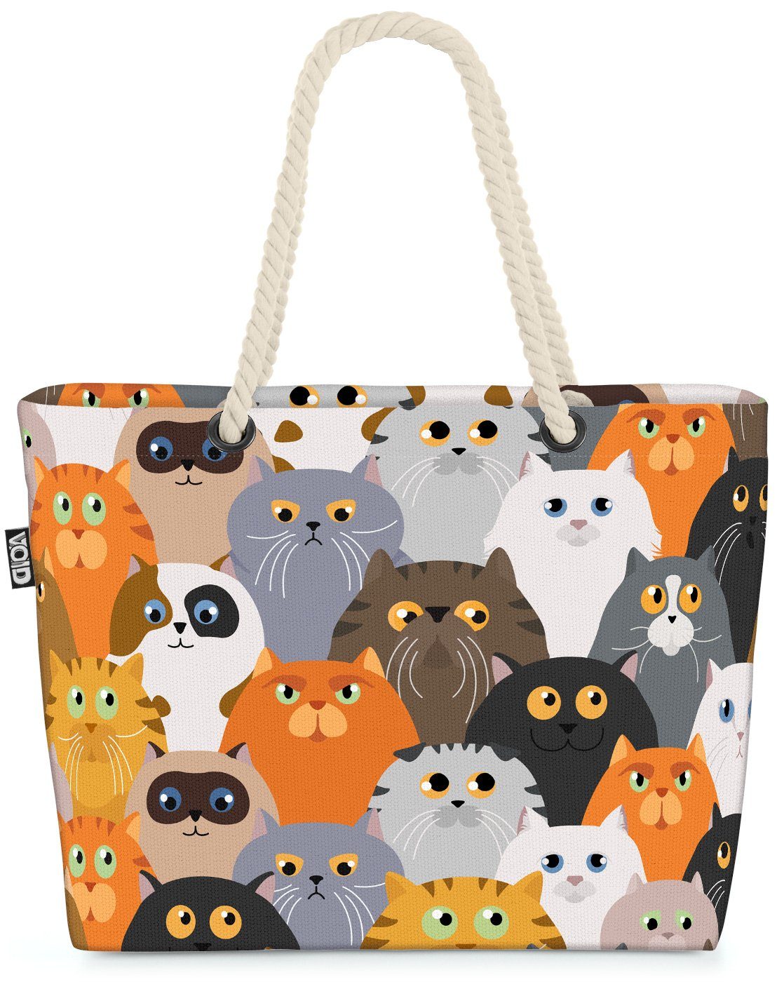 VOID Strandtasche (1-tlg), Cartoon Katzen Beach Bag Haus-Katze Wild-Katze gemustert Haus-Tier Suchbild