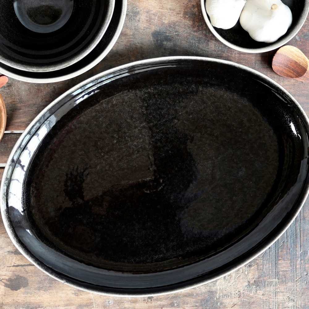 Chic Antique Servierplatte Chic Antique Servierplatte CALAIS Schwarz Oval 36x27 cm