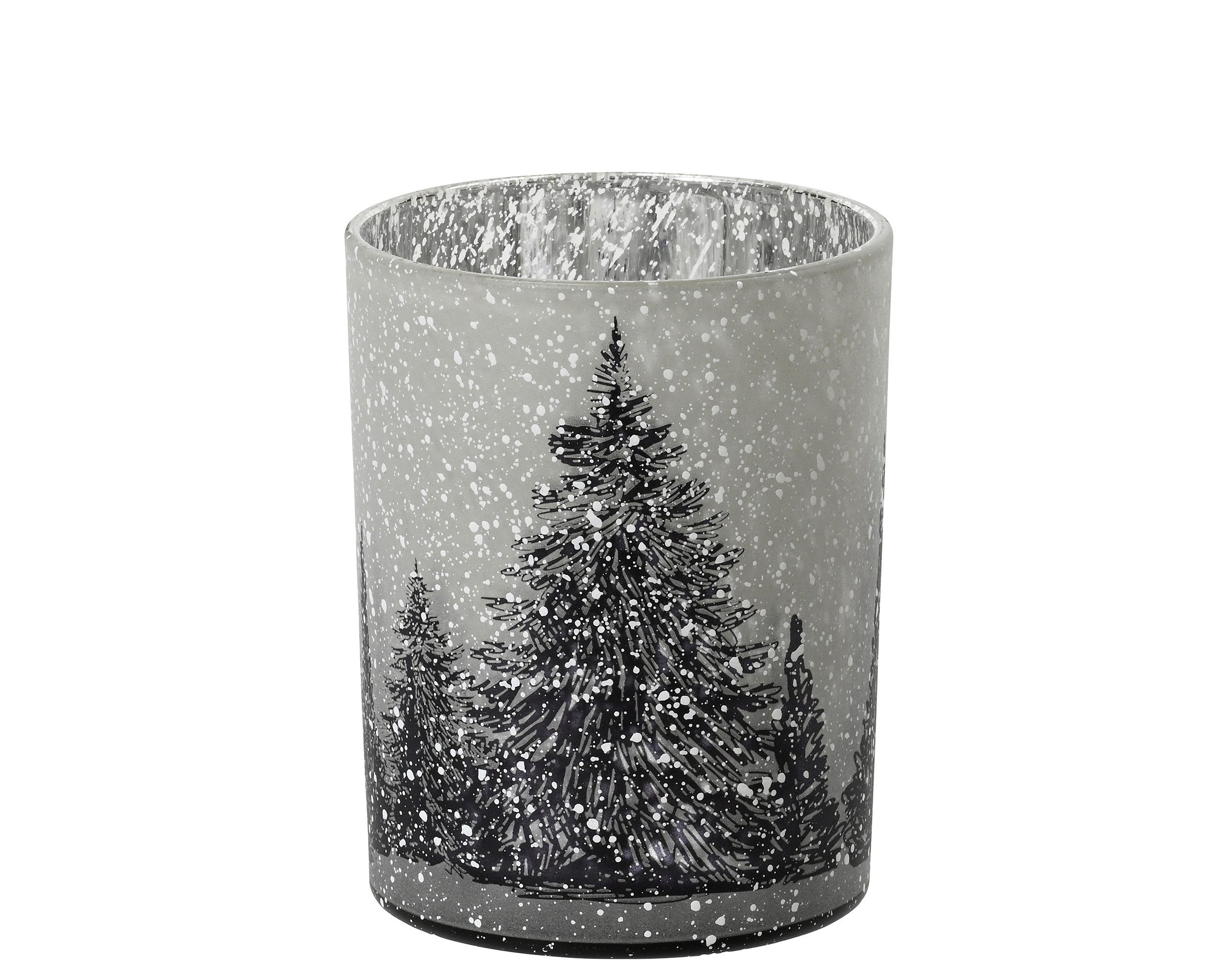 Kaemingk Teelichthalter, Teelichthalter Glas 8cm mit Tannenbaum Motiv Grau günstig online kaufen