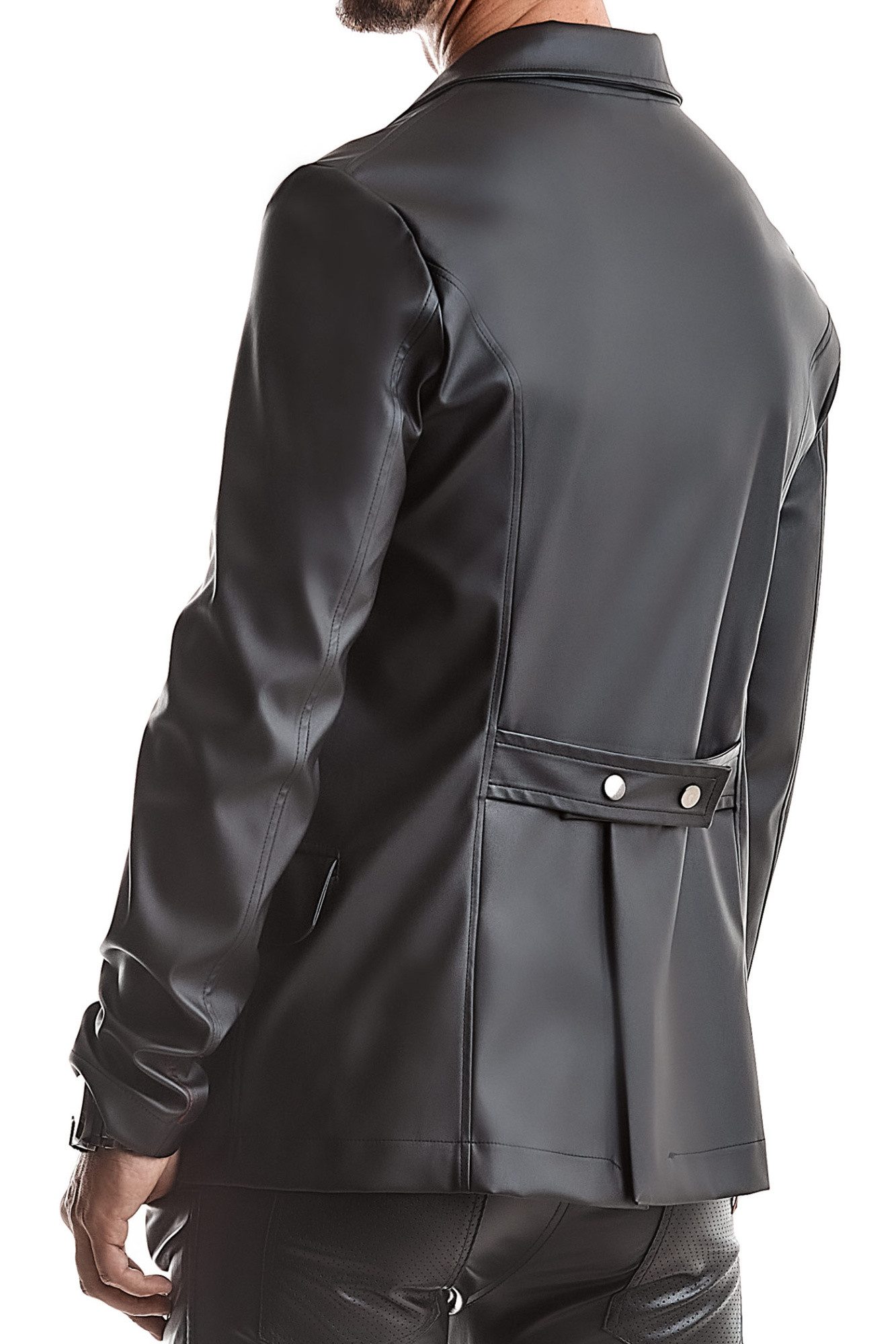 Regnes Fetish Planet Lederimitatjacke Herren Jacke schwarz aus schwarzem mattem Kunstleder Slim-Fit dehnbar