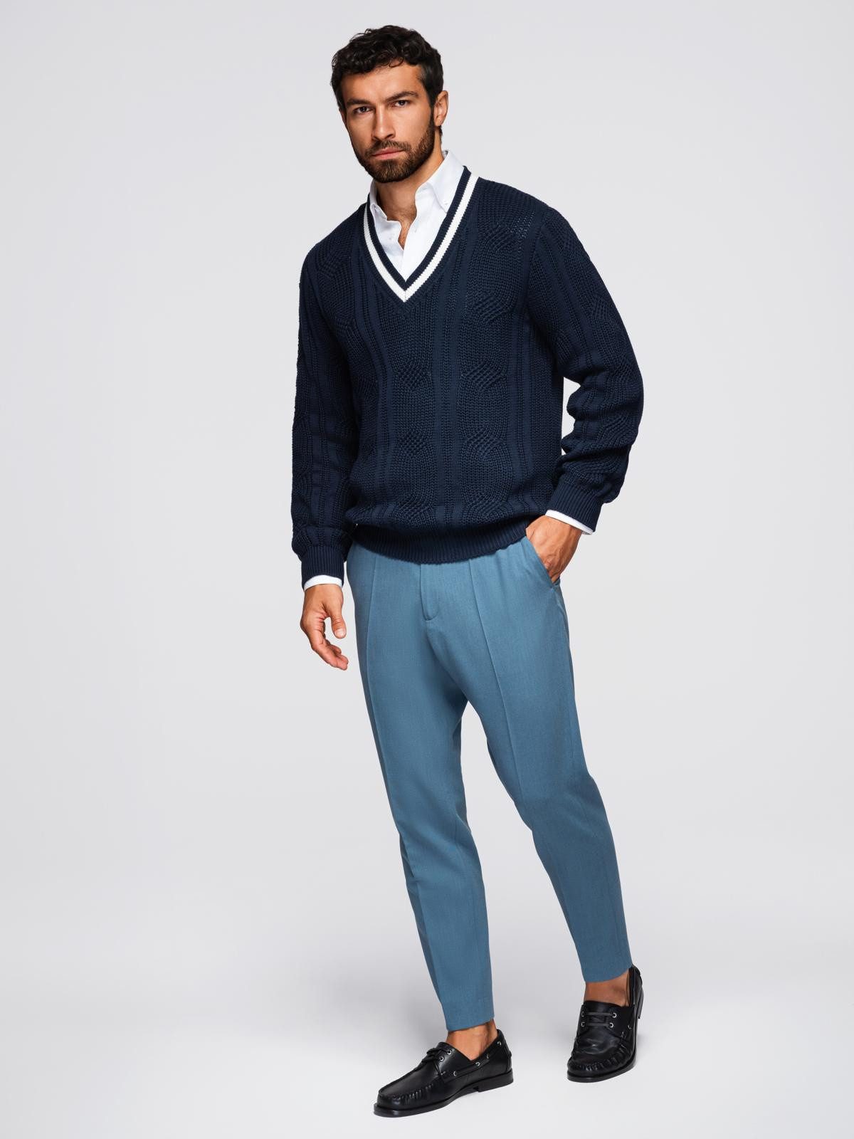 OMBRE V-Ausschnitt-Pullover Herrenpullover mit Zopfmuster und V-Ausschnitt