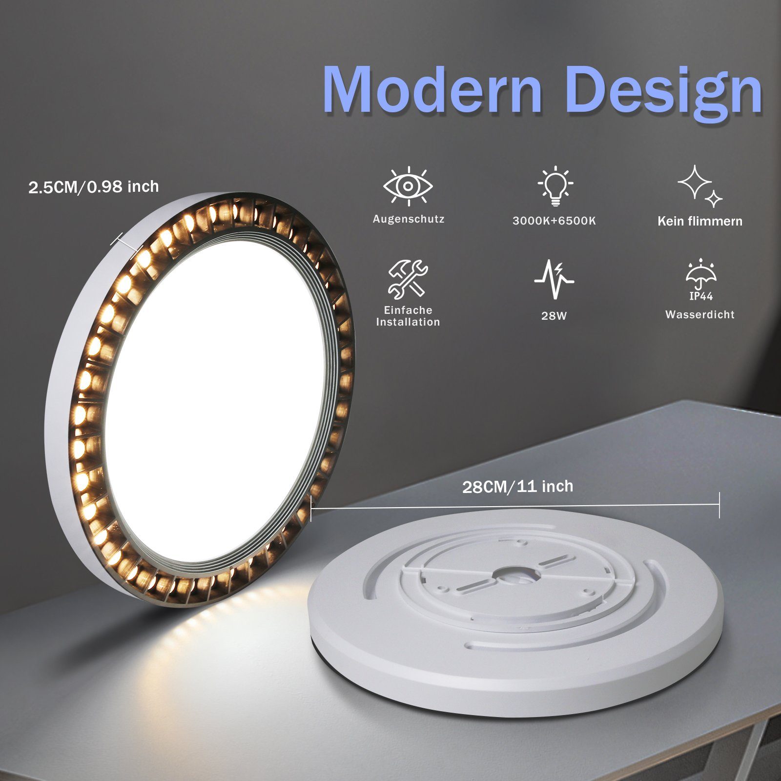 ZMH LED Deckenleuchte Modern Dimmbar(Außenring) IP44 günstig online kaufen