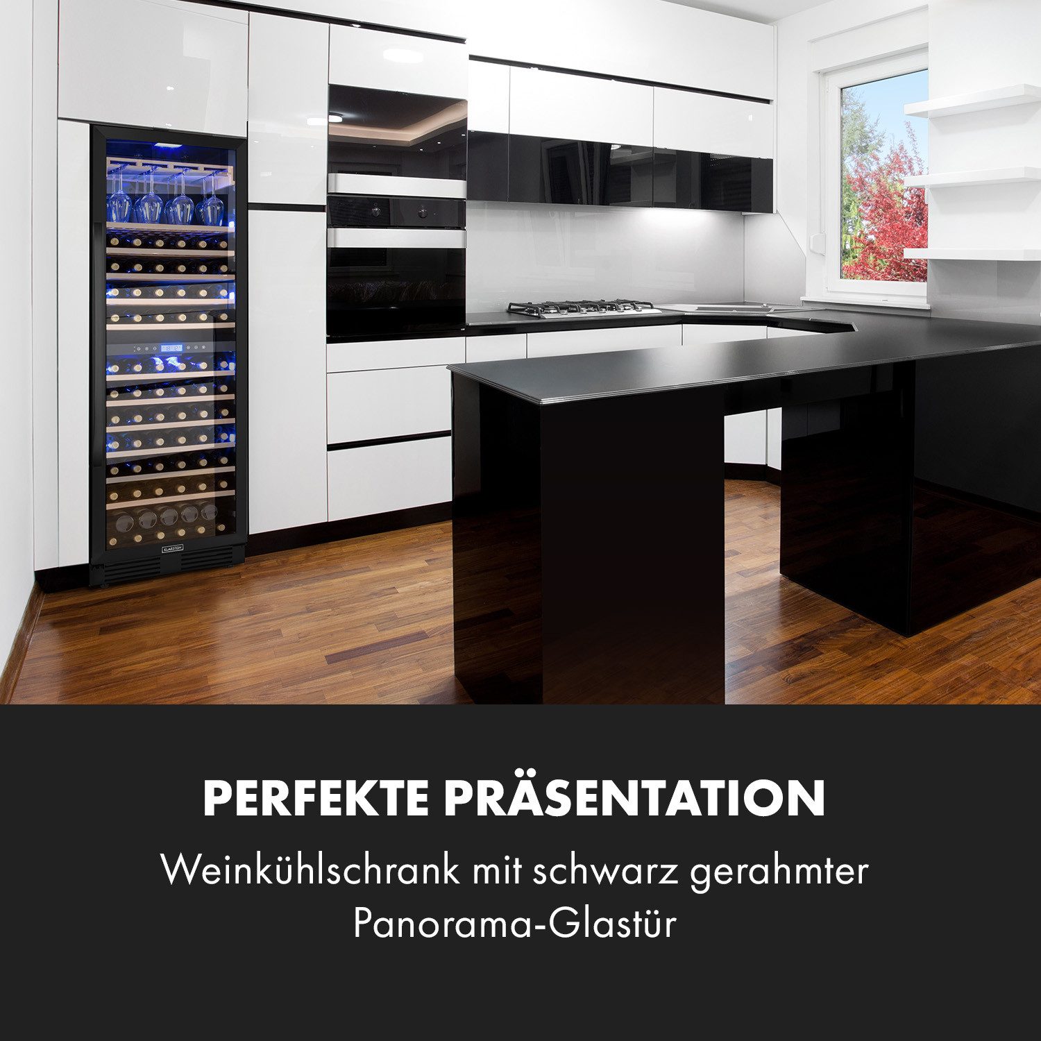 Klarstein Weinkühlschrank Vinovilla Grande 165 Built-in Duo Onyx Weinkühlschrank 425L 165 Fl, für 162 Standardflaschen á 0,75l,2 Zonen Wein Flaschenkühlschrank Weintemperierschrank Kühlschrank