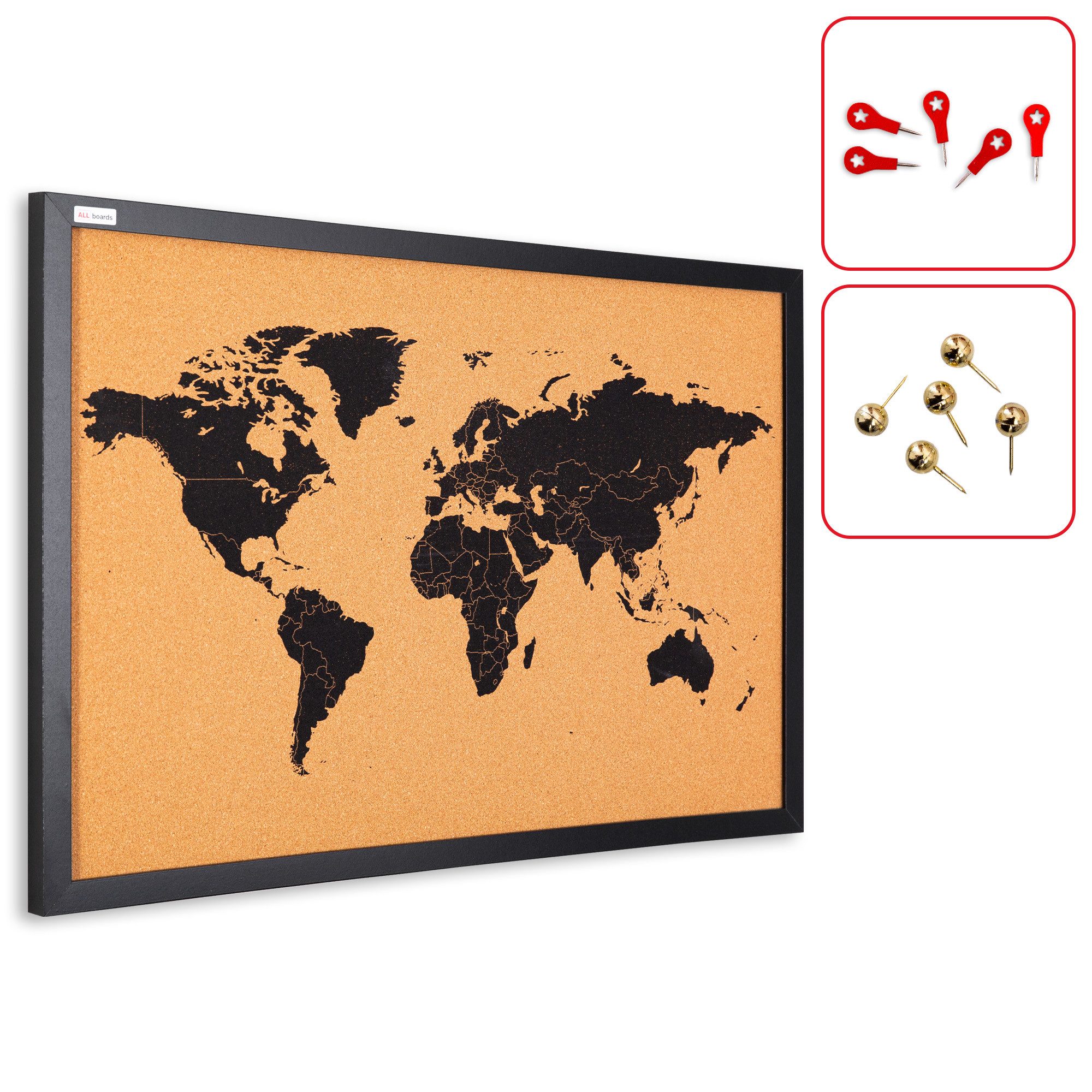 ALLboards Pinnwand ALLboards Pinnwand mit Farbigem Holz Rahmen Korktafel