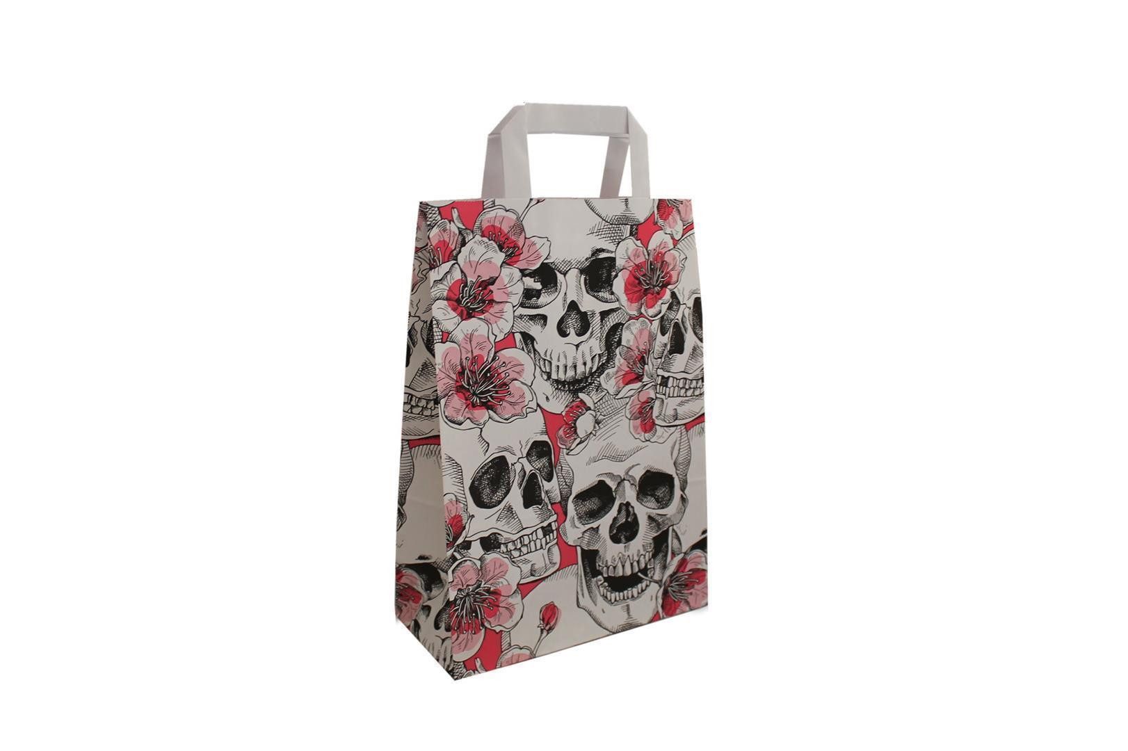 Tragetasche Papiertragetasche "Skulls & Flowers" 22 + 10 x 31 cm