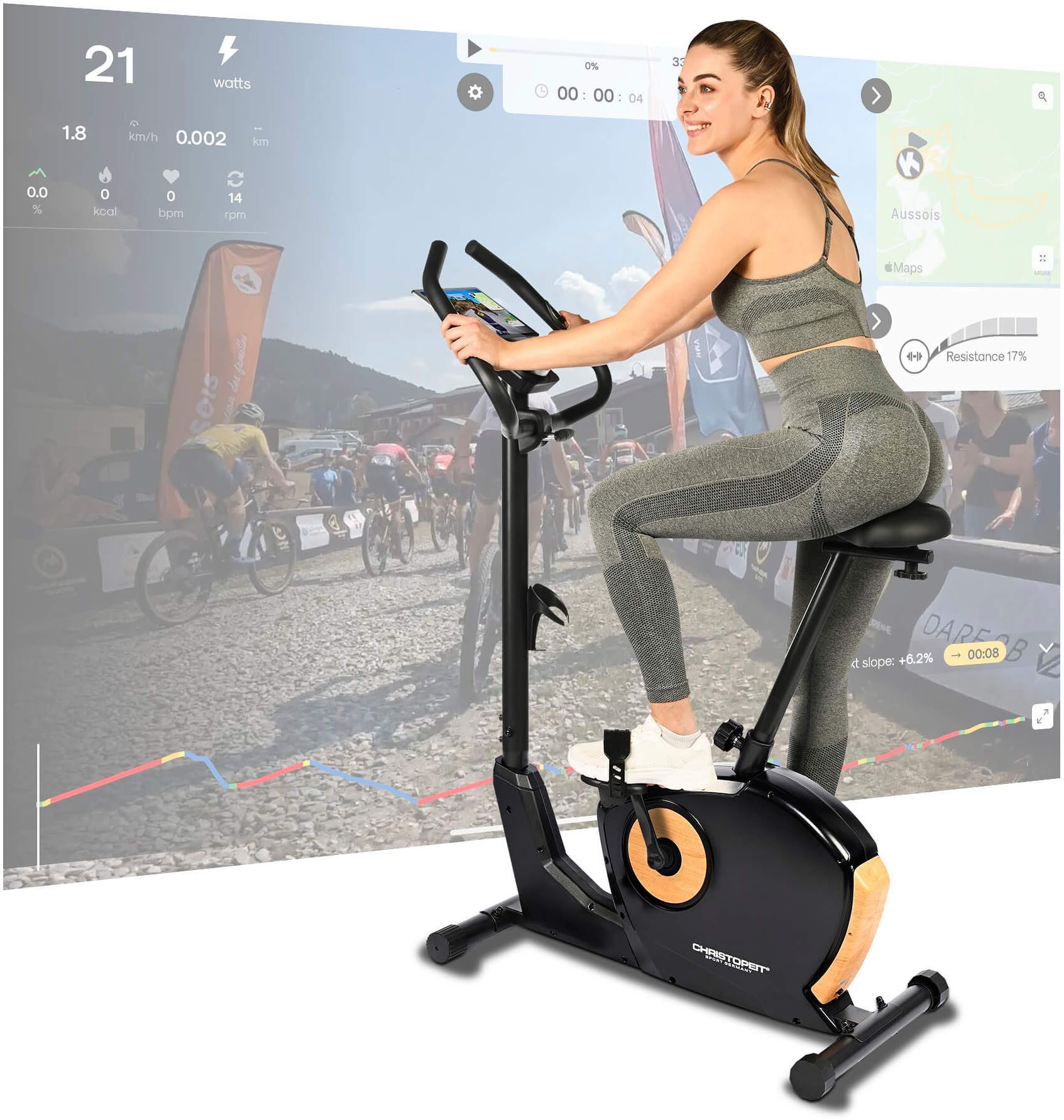 Christopeit Sport® Ergometer ET 3.1 (Kinomap kompatibel), 120 kg max. Benutzergewicht, Fahrrad, 32 Widerstandsstufen