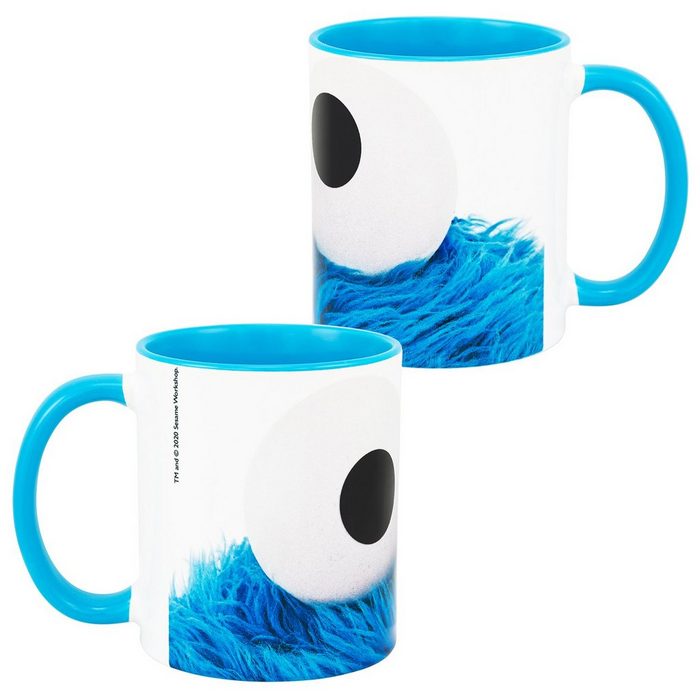 United Labels® Tasse Sesamstraße Tasse - Krümelmonster Kaffeetasse aus Keramik Cookie Monster Weiß/Blau 320 ml Keramik