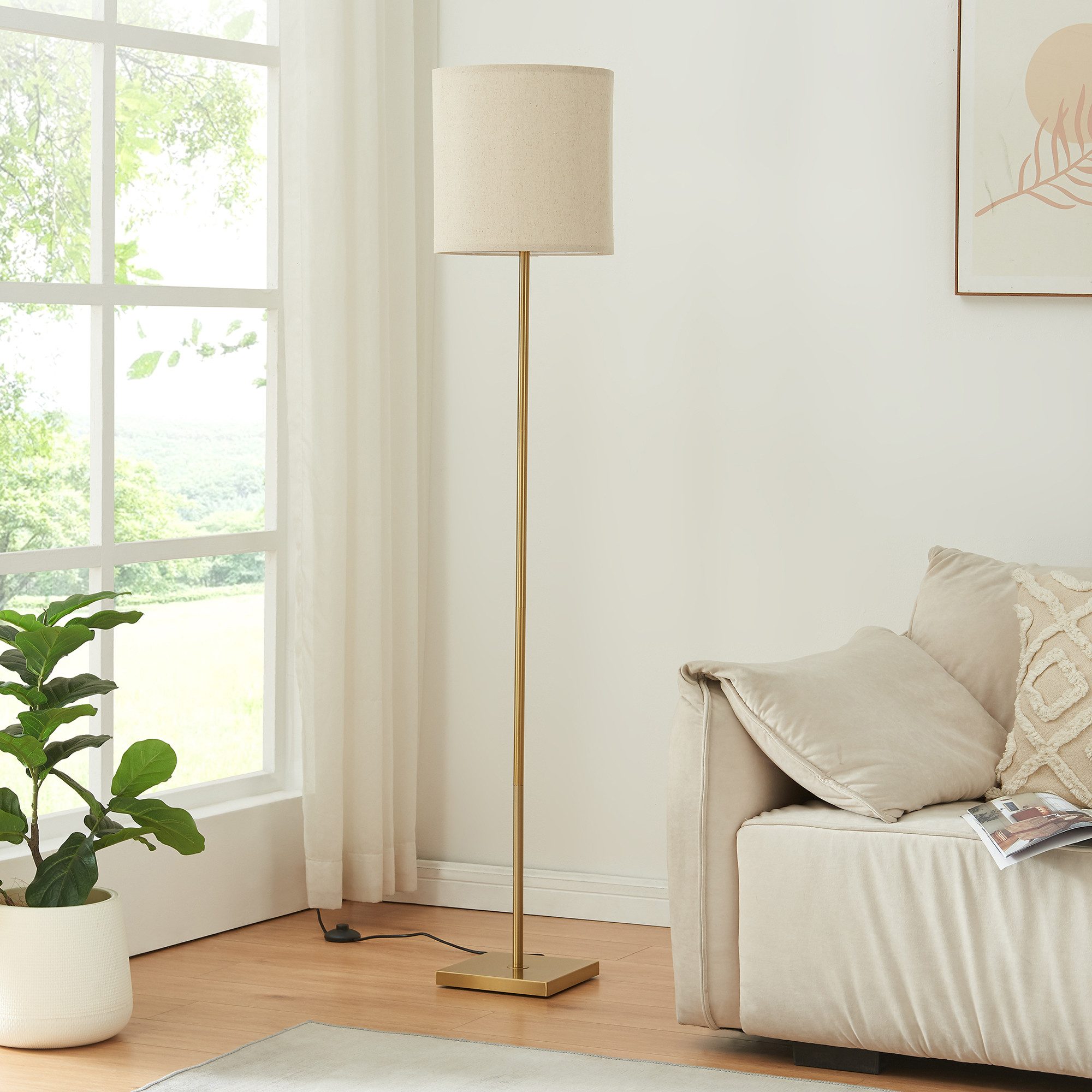 lux.pro Stehlampe, ohne Leuchtmittel, »Fildholm« 157 cm Messingfarben / Leinenoptik