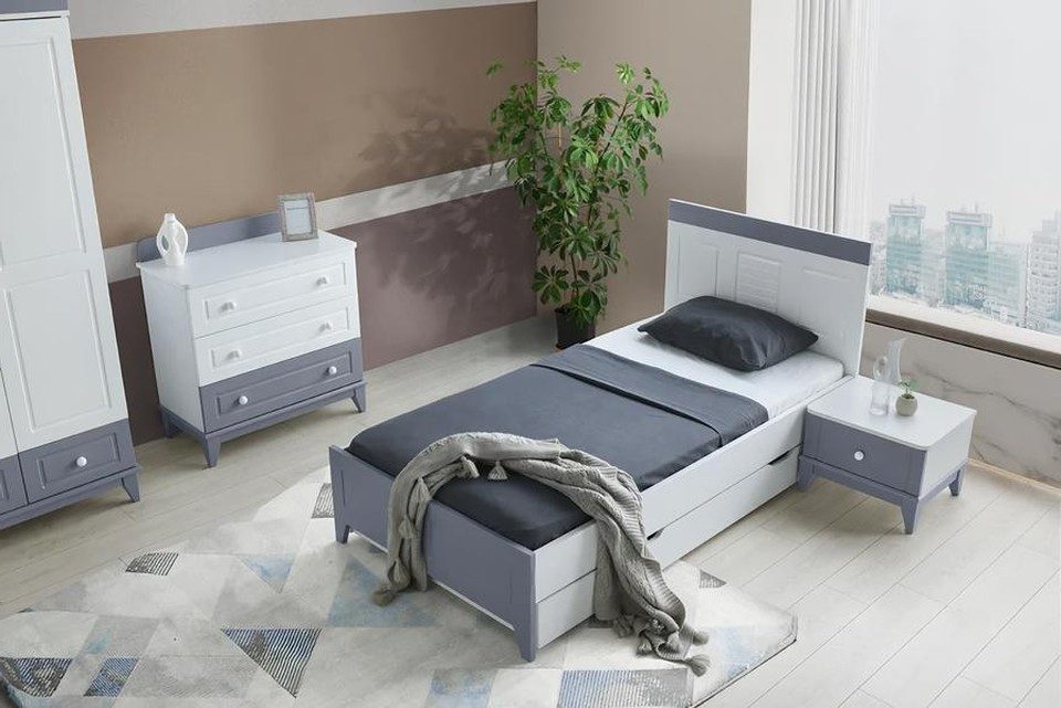 Jugendzimmer-Set Modernes Kinderzimmer Set aus Holz mit Bett, Nachttisch und Kommode