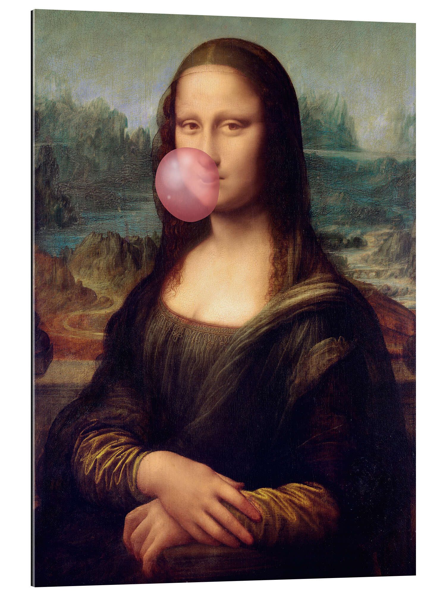 Posterlounge Wandbild Mona Lisa mit Kaugummi, Master Collection, erhältlich als Poster, Leinwandbild, Wandsticker oder Acrylglasbild