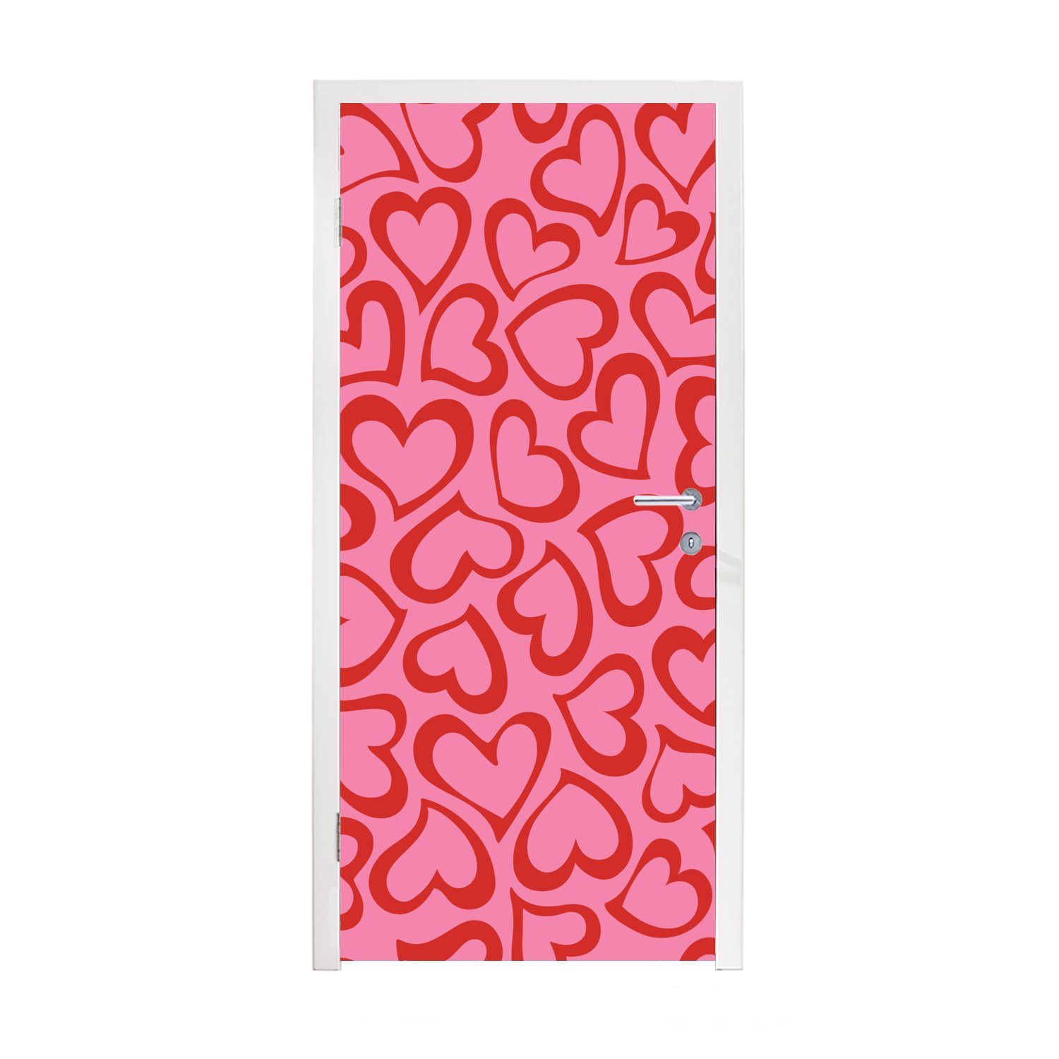 MuchoWow Türtapete Eine Illustration der Tapete mit roten Herzen, Matt, bedruckt, (1 St), Fototapete für Tür, Türaufkleber, 75x205 cm