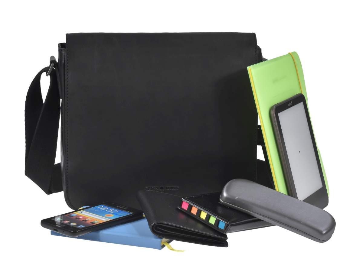 Greenburry Umhängetasche Pure Black, Schultertasche 26x23cm, Messengerbag, Damen Herren