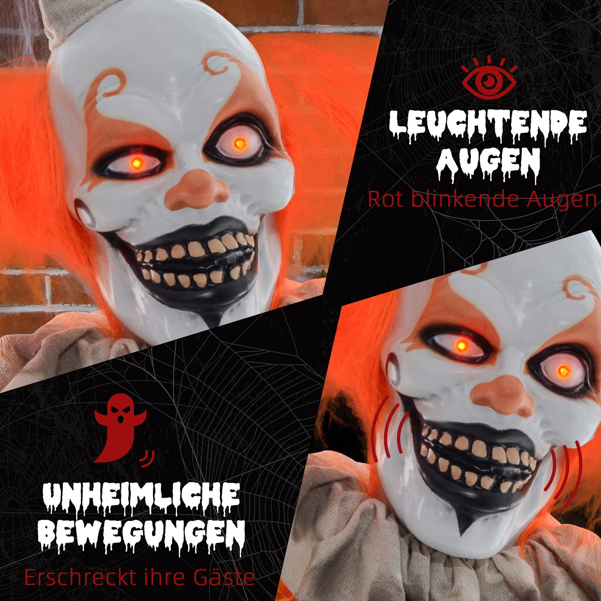 HOMCOM Dekofigur 183cm Haustür Deko mit LED-Lichter, Soundfunktion und Garten Deko (Halloween Dekoration, 1 St., Stehender Clown), in Lebensgröße für Party, Ora – Bild 5 von 5
