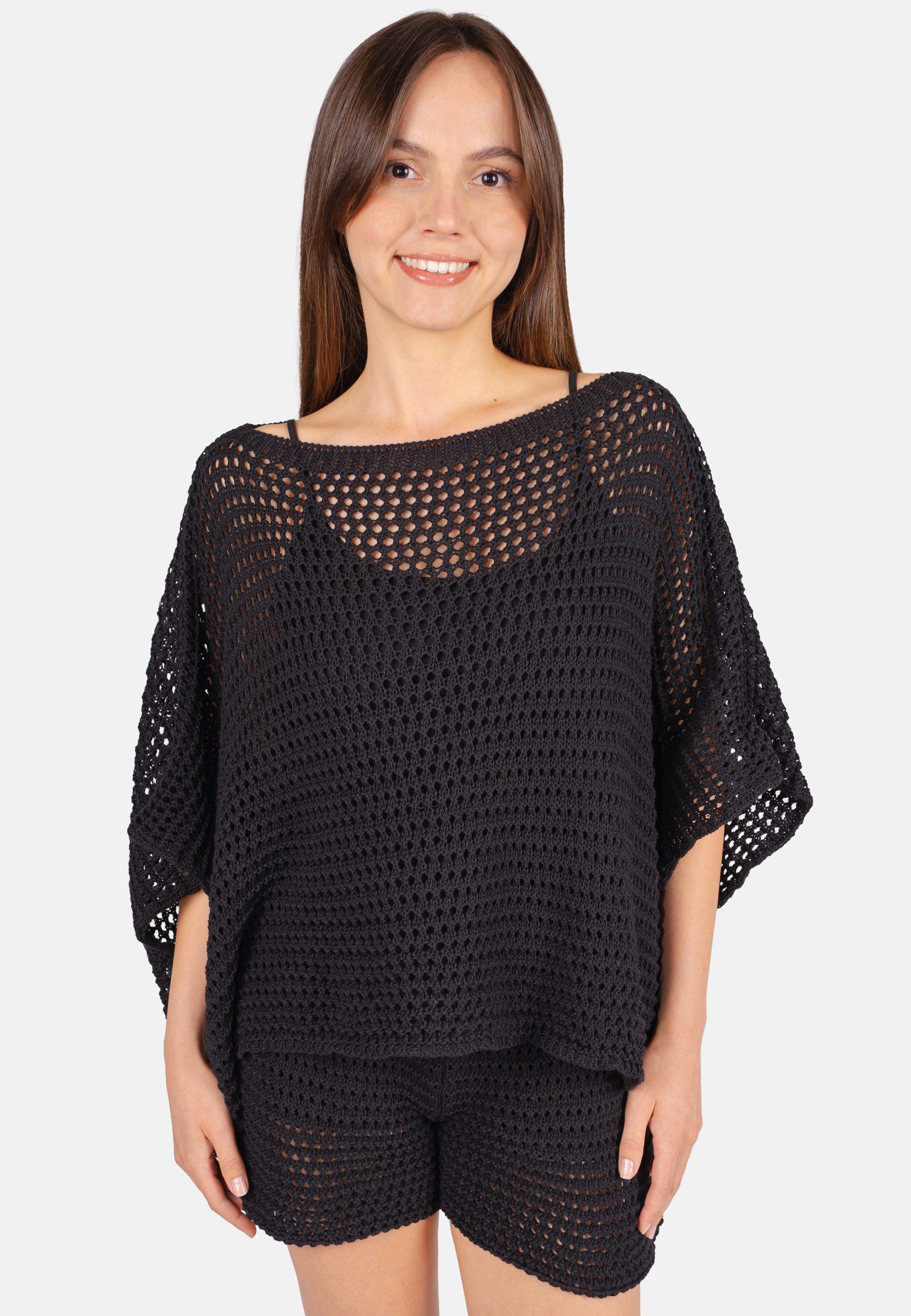 Seasons of April Fledermausshirt ZURI LOCHSTRICK (1-tlg., keine Angabe) Damen Strick Top Lochstrick Halbarm Sommer, Häkeltop Oversize Zuri