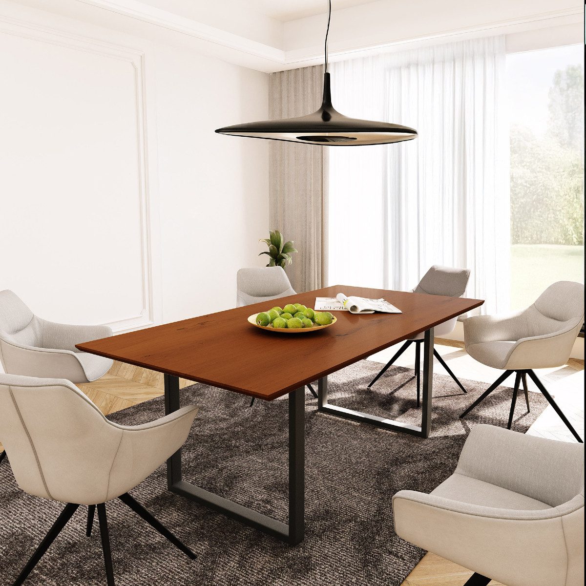 Liadomo Esstisch Luzern, Tischplatte mit Schweizer Kante aus Akazienholz massiv, Metallgestell