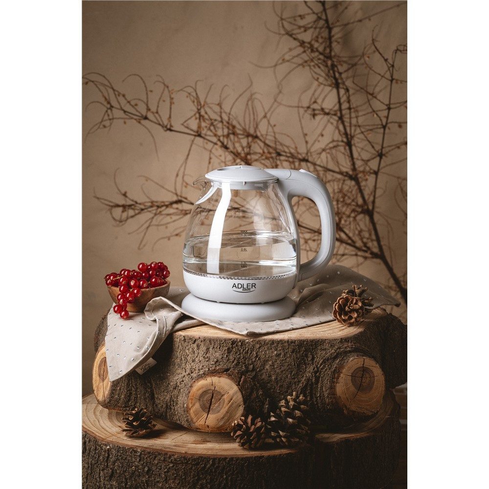 ADLER EUROPE Wasserkocher AD 1283G Glas Wasserkocher klein, Mini Wasserkocher für Büro, 1 l, 1100 W, Singleküche & Reise, LED Beleuchtung, 360° Basis, Grau