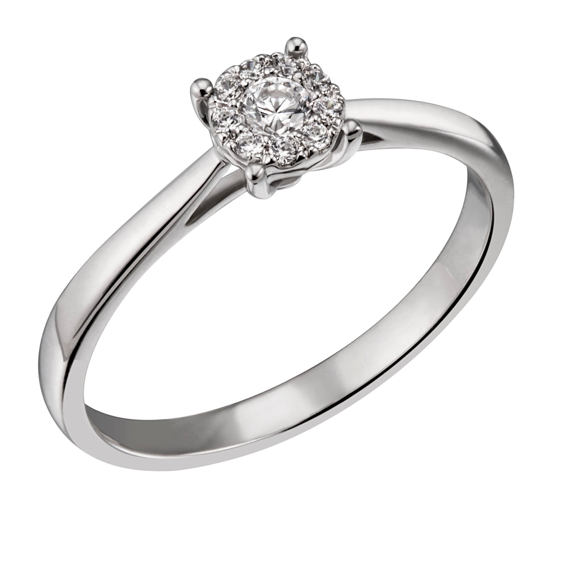 Joyes Boutique Goldring JB Damenring 585 14 Karat Weiß 10 Brillanten 0,14ct. SI H 61 mm (Made in Germany, inkl. Etui, Zertifikat u. Garantie, JB)