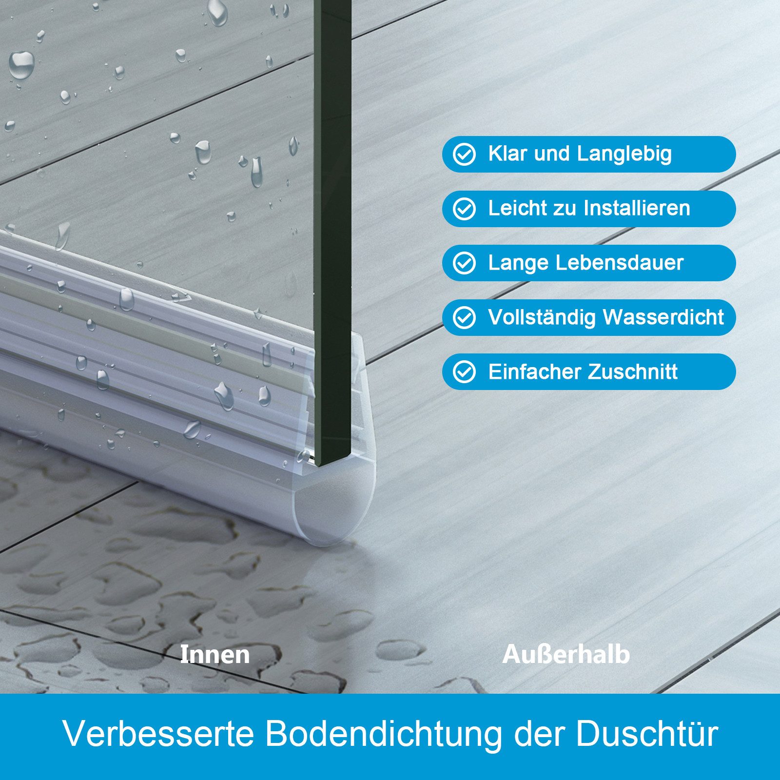 MEYKOERS Duschdichtung Ersatzdichtung für Duschglas Glas PVC Wasserabweiser Dichtungsprofiler, L: 60 cm, (Duschdichtung mit Rundprofil, 1-St), Transparent Duschdichtung für Glas