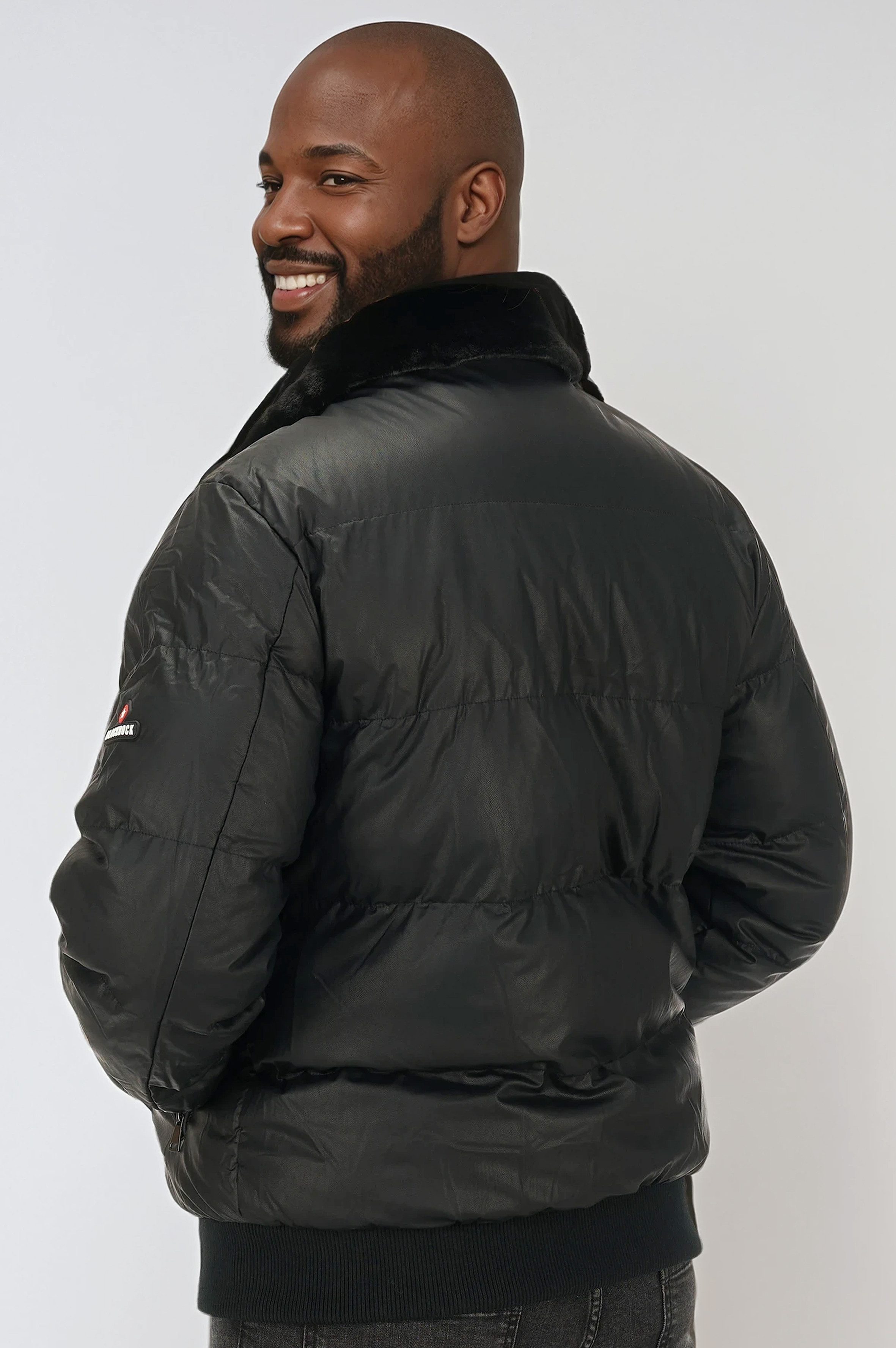 BLACKROCK Steppjacke Herren, Winterjacke mit Kapuze, Wintermantel wärmend, Kunstfellkragen, Glanz-Optik