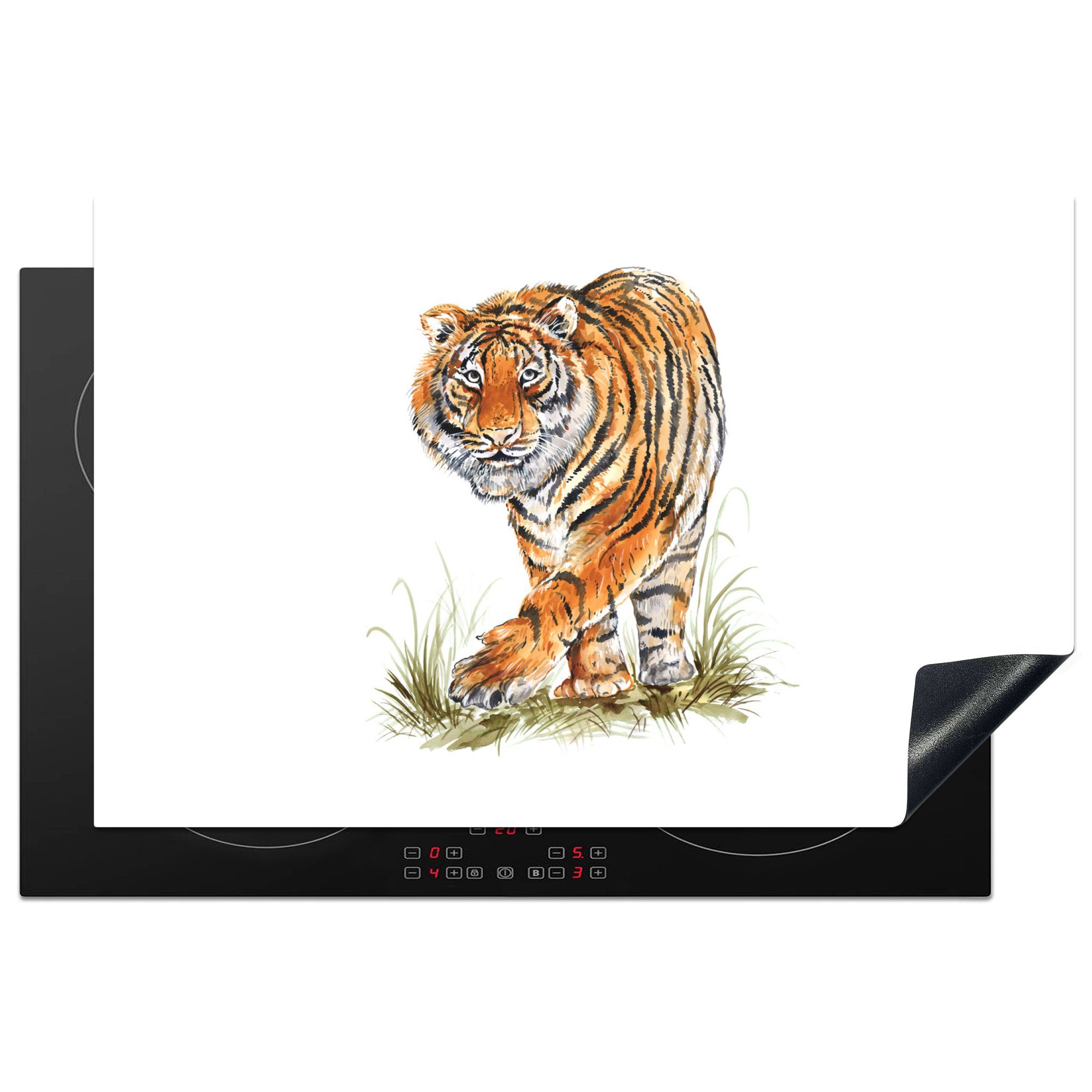 MuchoWow Herdblende-/Abdeckplatte Tiger - Beine - Weiß, Vinyl, (1 tlg), 81x52 cm, Induktionskochfeld Schutz für die küche, Ceranfeldabdeckung