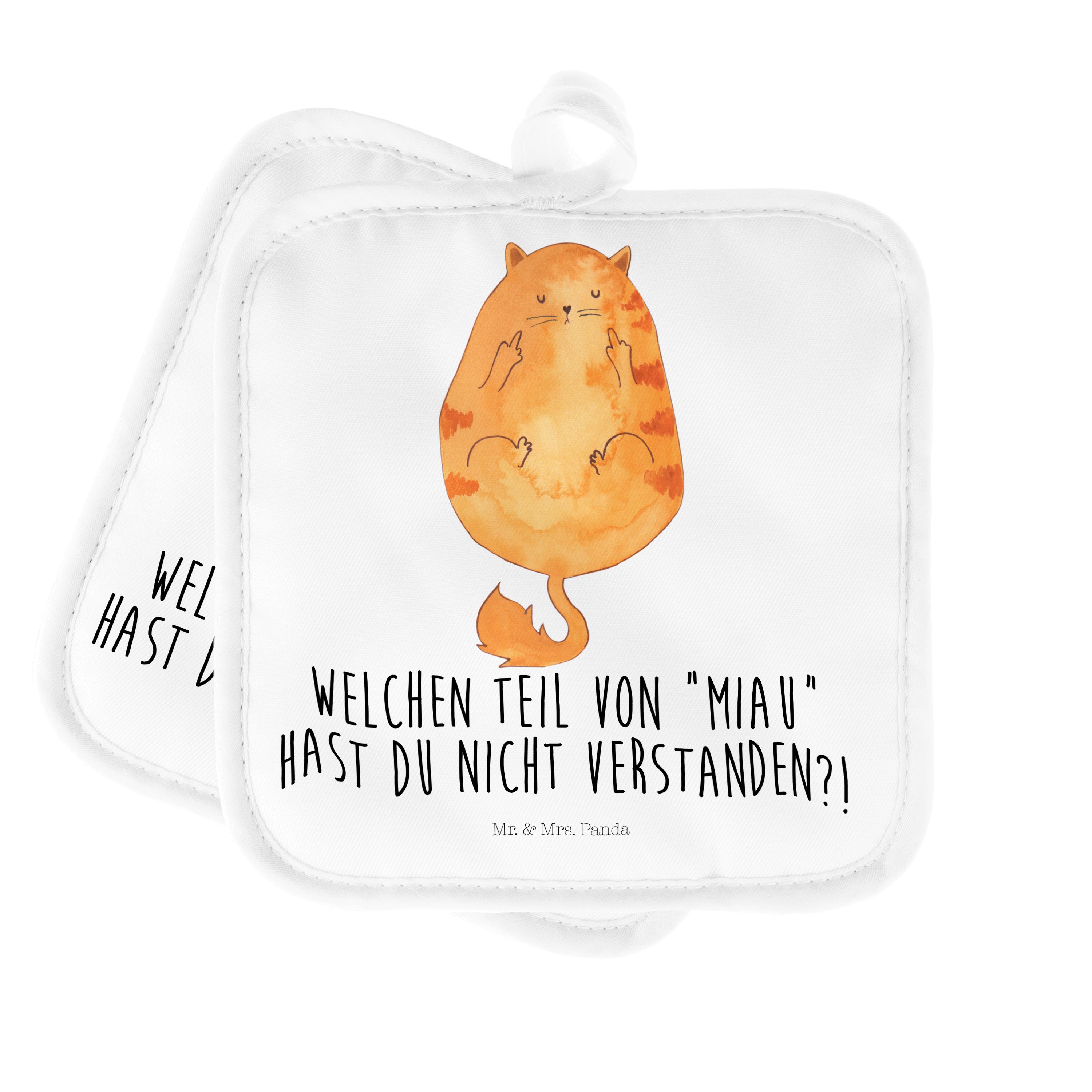 Mr. & Mrs. Panda Topflappen Katze Mittelfinger, Topflappen, Weiß, Topfuntersetzer, Topflappen, Ko, (Packung), Geschenk Kochlappen 2er Set Topflappen