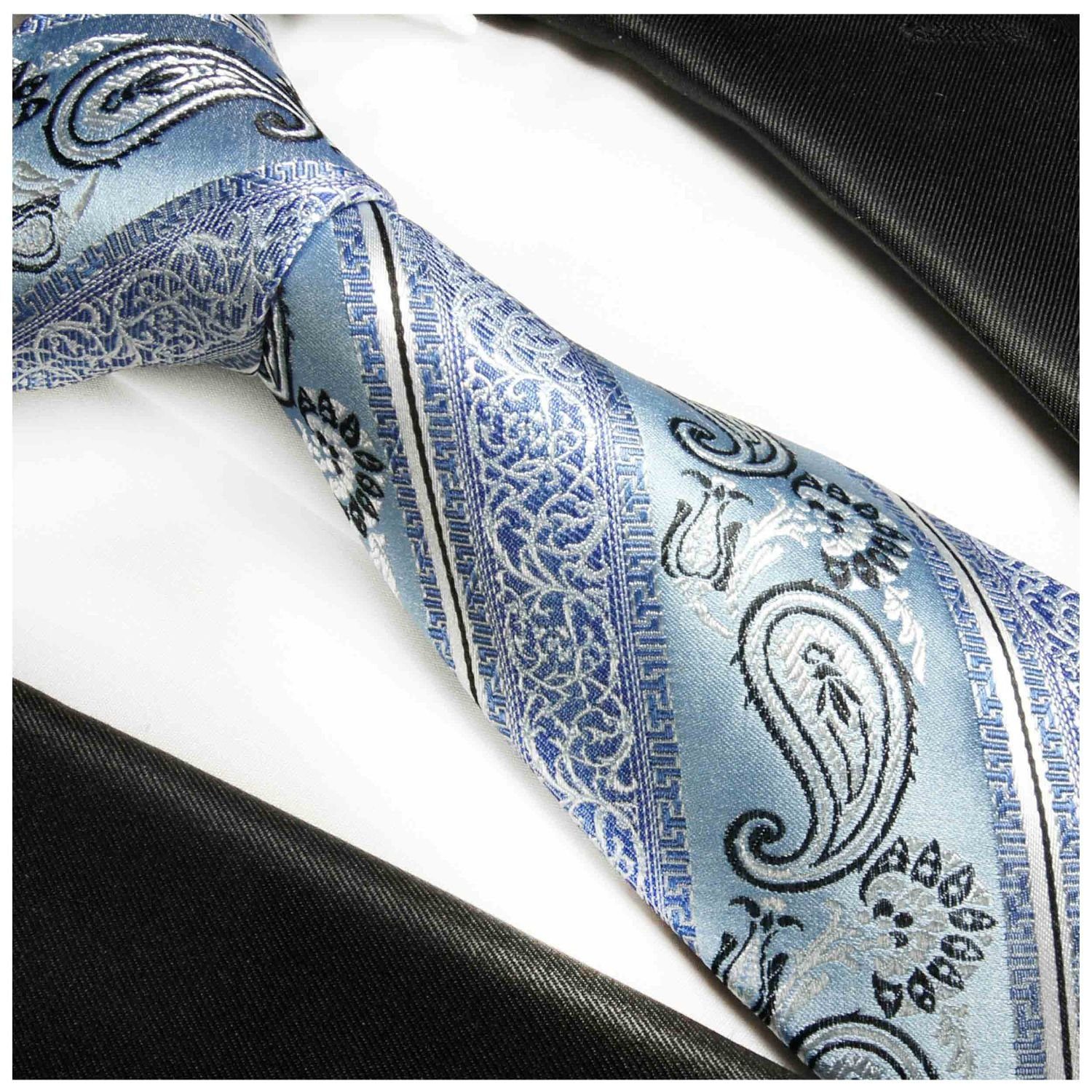 hellblau 100% Schmal Elegante Seidenkrawatte Seide paisley Paul (6cm), Malone gestreift Herren Schlips Krawatte blau 384