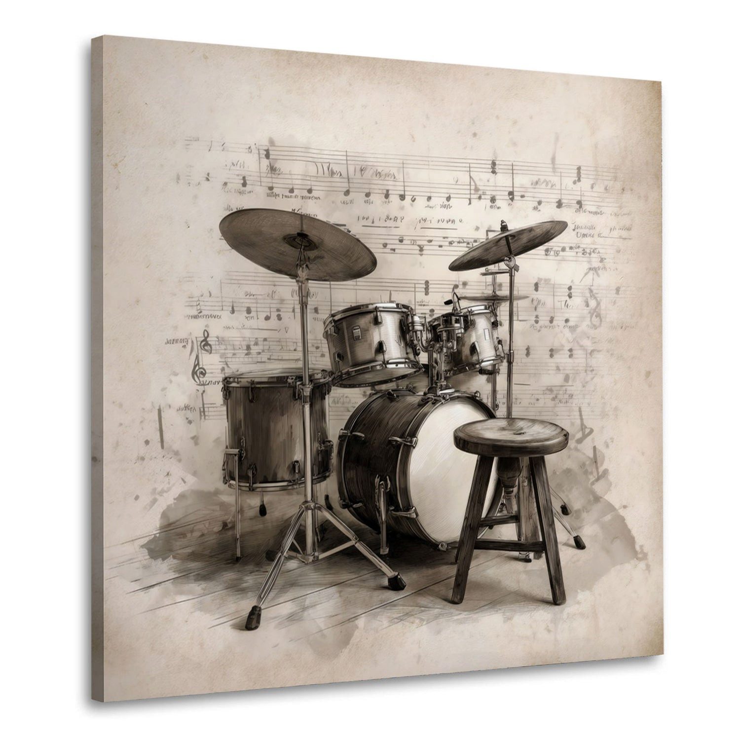Artedinoi Leinwandbild Schlagzeug musikalische Illustration Noten Leinwandbild Wandbild Kunst, Schlagzeug mit Noten