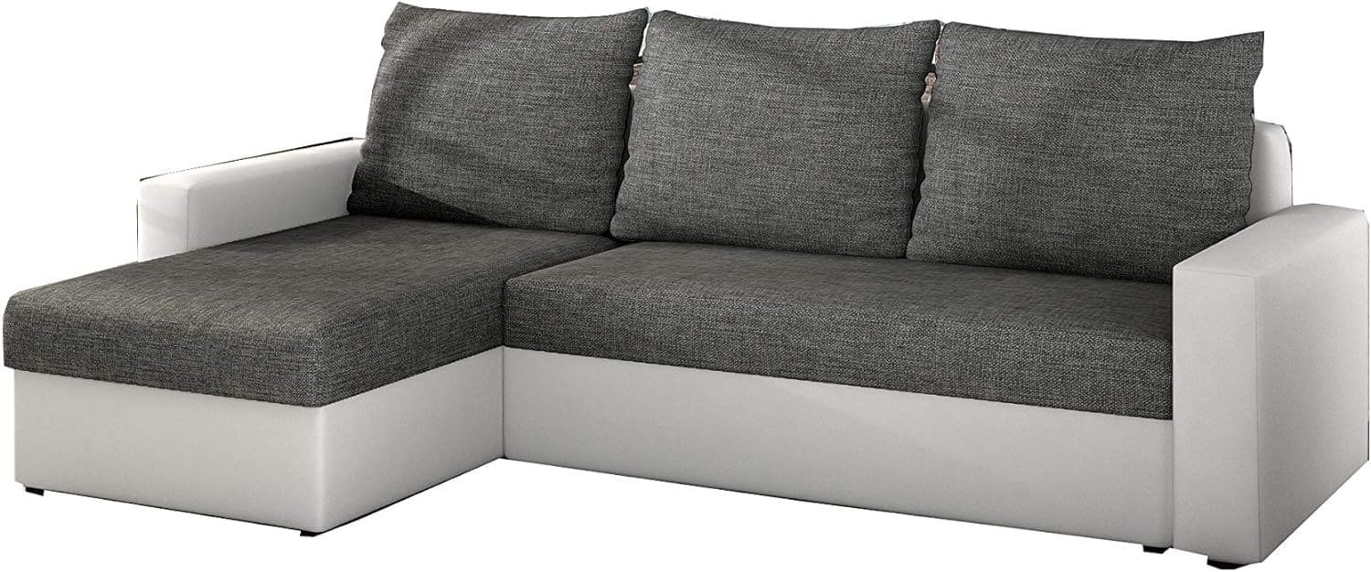 17) mane Ecksofa - Polstergarnitur 105x237x72 Couch cm, Dunkelgrau+weiss (Sawana Bettkasten L-Form 05+Soft Schlaffunktion, MOEBLO Polstersofa LORENO, mit Wohnlandschaft Couchgranitur mit