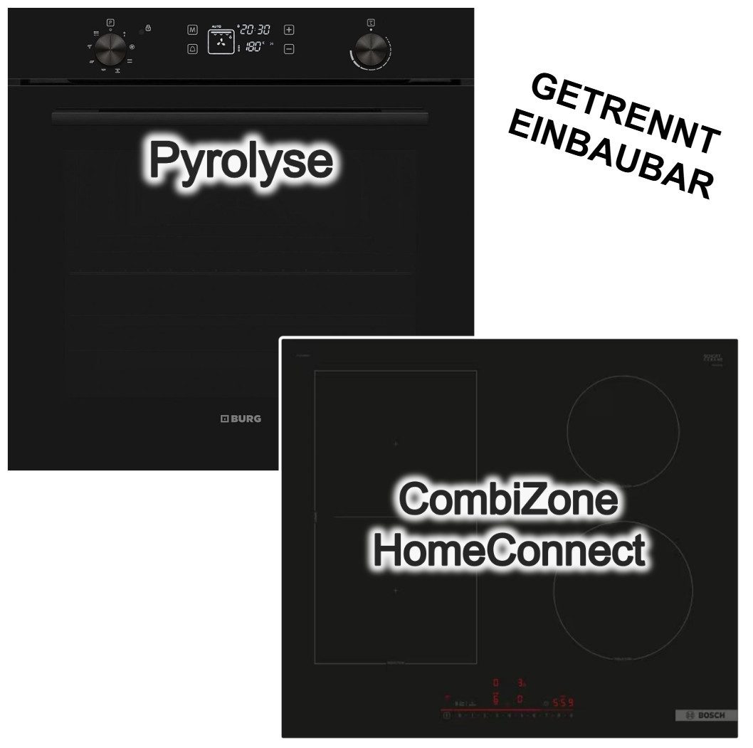VESTEL Backofen-Set 78L Pyrolyse Backofen + 60cm Induktionsfeld Bosch PowerBoost CombiZone, Pyrolyse-Selbstreinigung