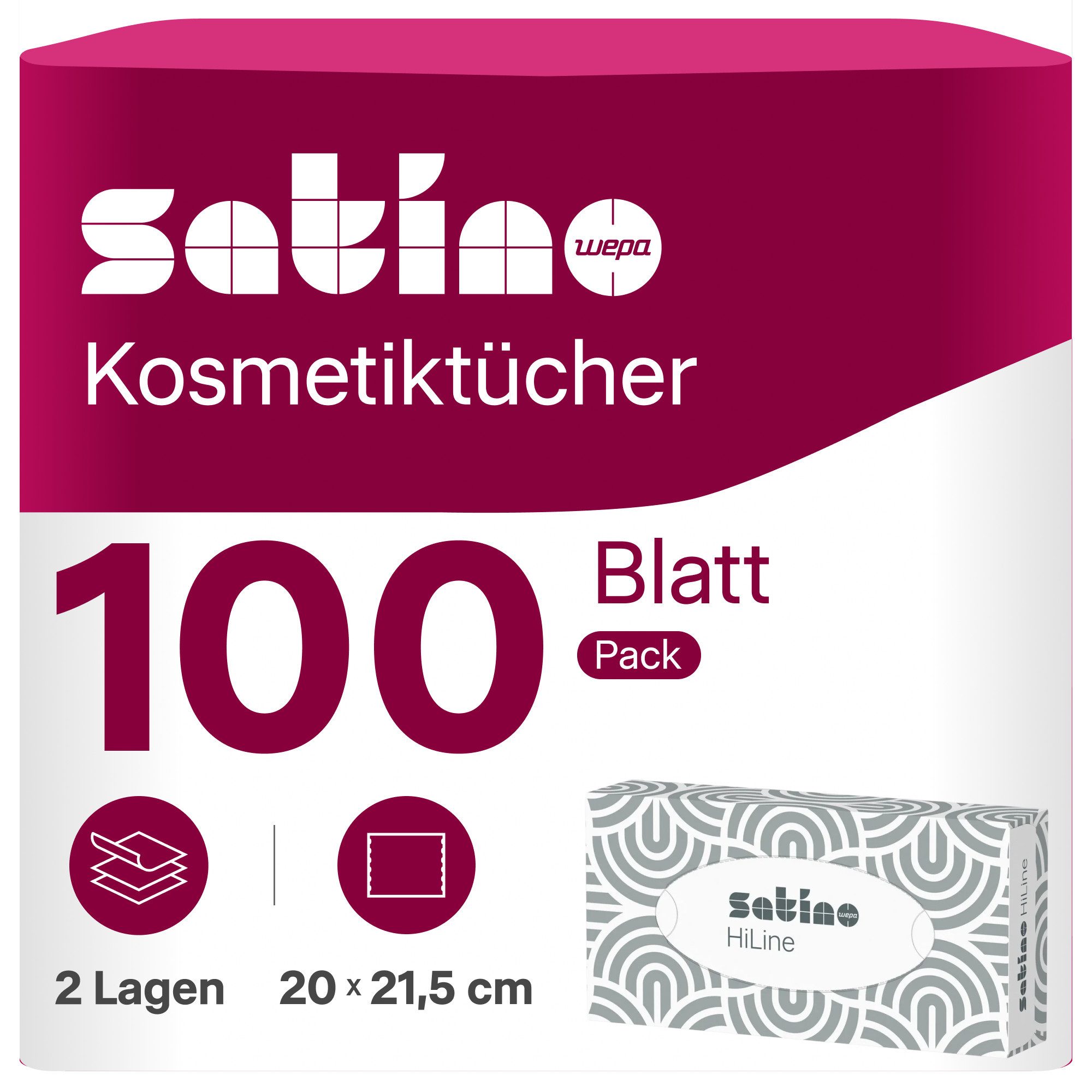 Satino Kosmetiktücher aus der Flachbox - 2-lagig - super soft - 100 Tücher pro Box (1-St)
