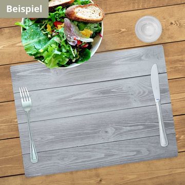 Platzset, Tischset, Platzset abwaschbar - Graue Holzbretter Hintergrund, cover-your-desk.de, (aus erstklassigem Vinyl (Kunststoff - BPA frei), 4-St., 44 x 32 cm - rutschfeste Tischdekoration), Made in Germany