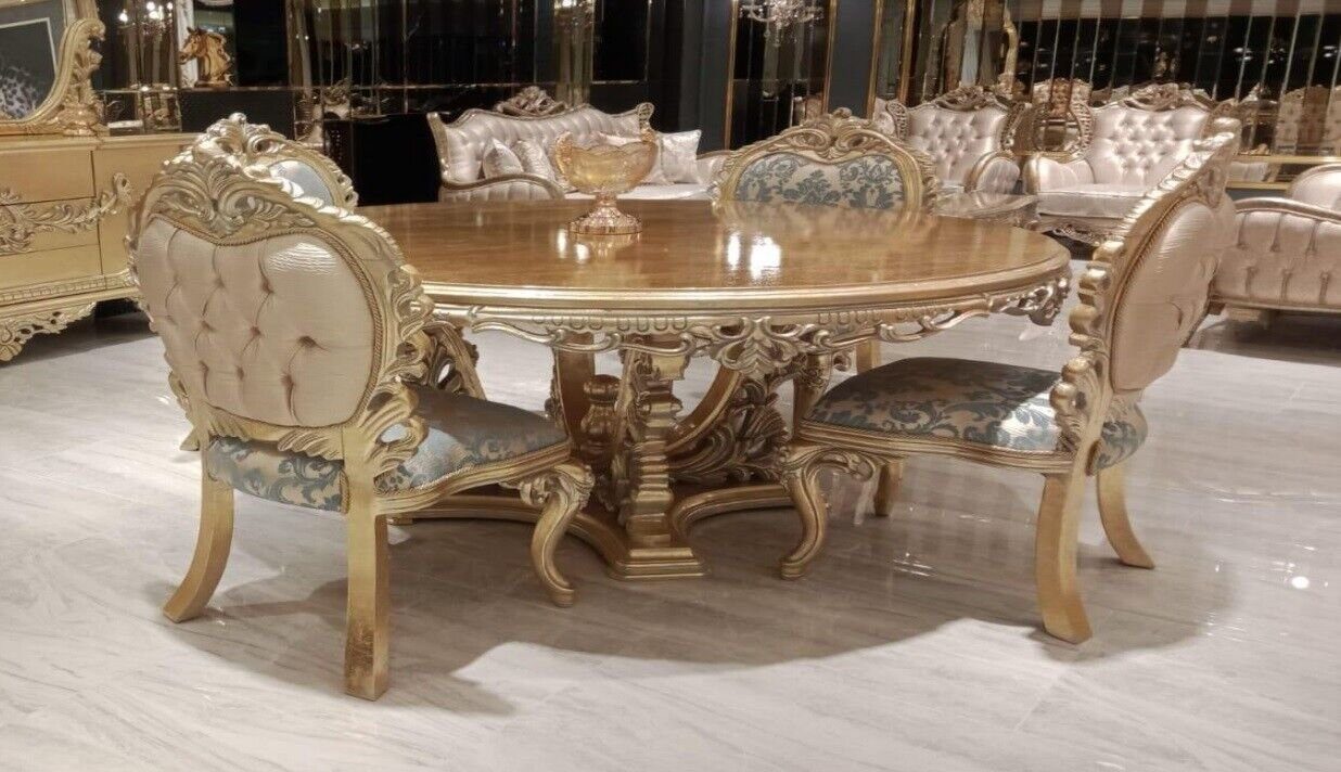 JVmoebel Essgruppe Runde Esstischgarnitur mit eleganten Stühlen in Holzoptik, (5-tlg), Made in Europa