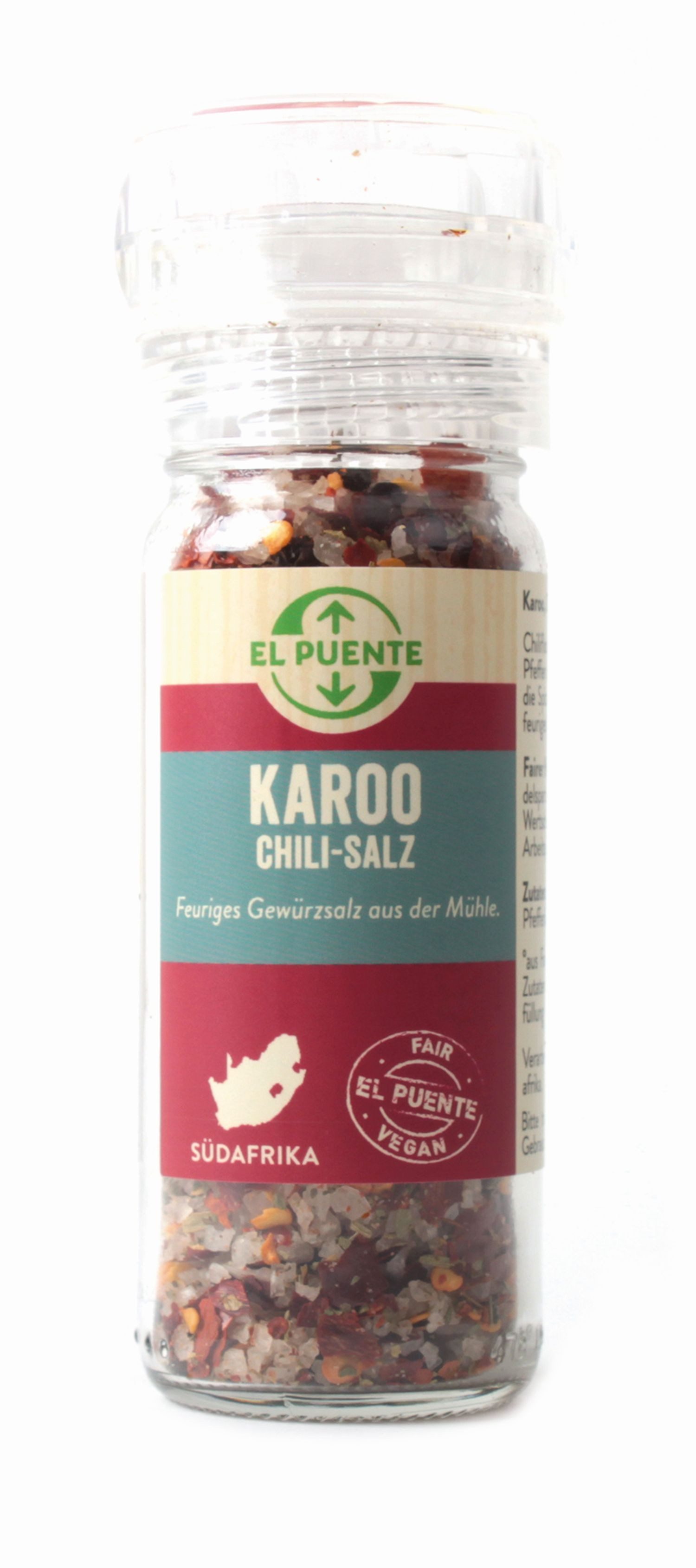 El Puente Gewürz Karoo Chili-Gewürzsalz in der Mühle, Fair Trade, Vegan, Glutenfrei, Fair Trade