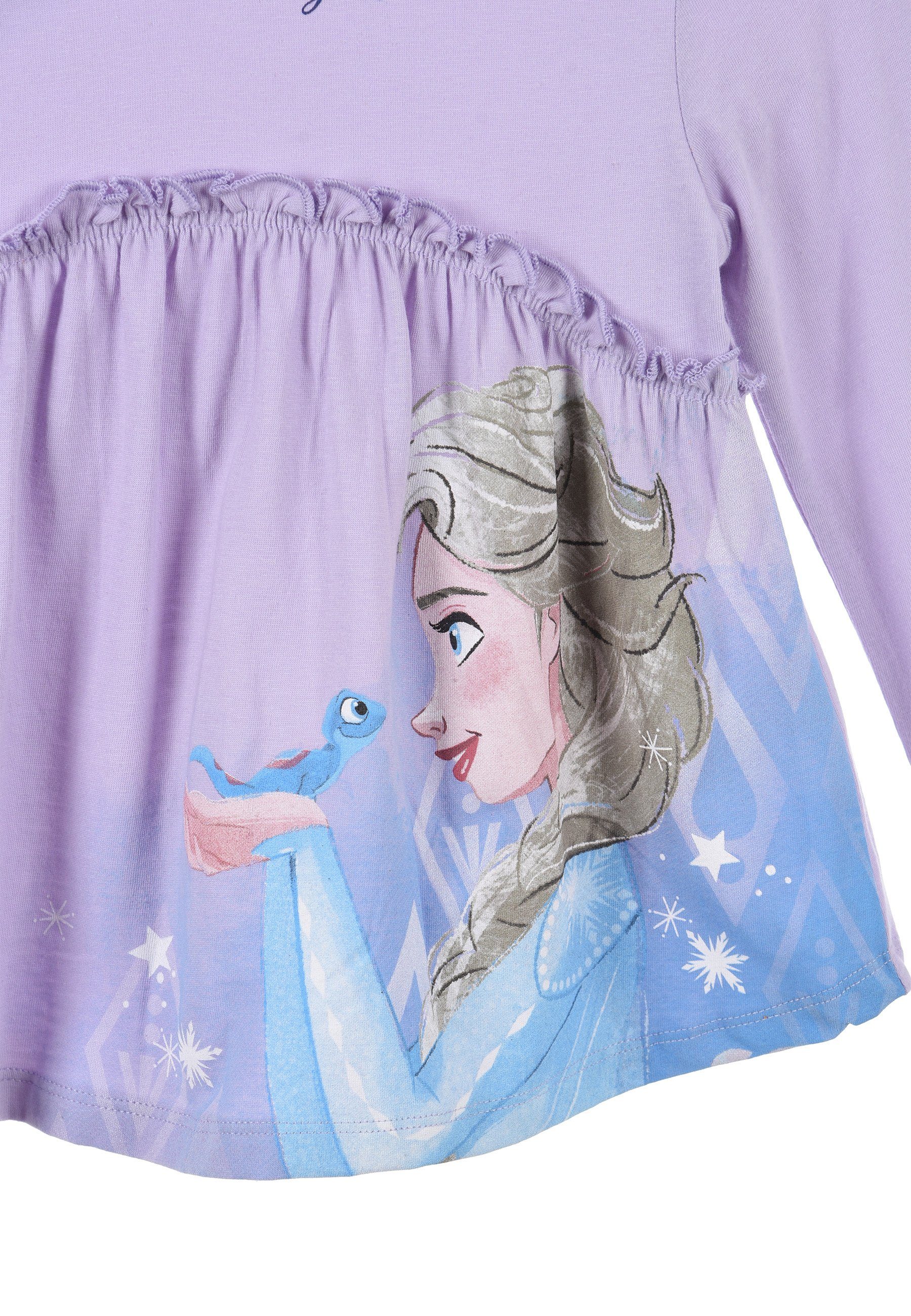 Disney Frozen Langarmshirt Die Mädchen Elsa Lonsleeve Lila Langarm-Shirt Eiskönigin