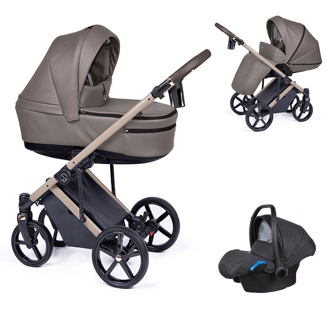 babies-on-wheels Kombi-Kinderwagen 3 in 1 Kinderwagen-Set Fado Eco - 15 Teile - in 21 Designs Braun = Gestell beige