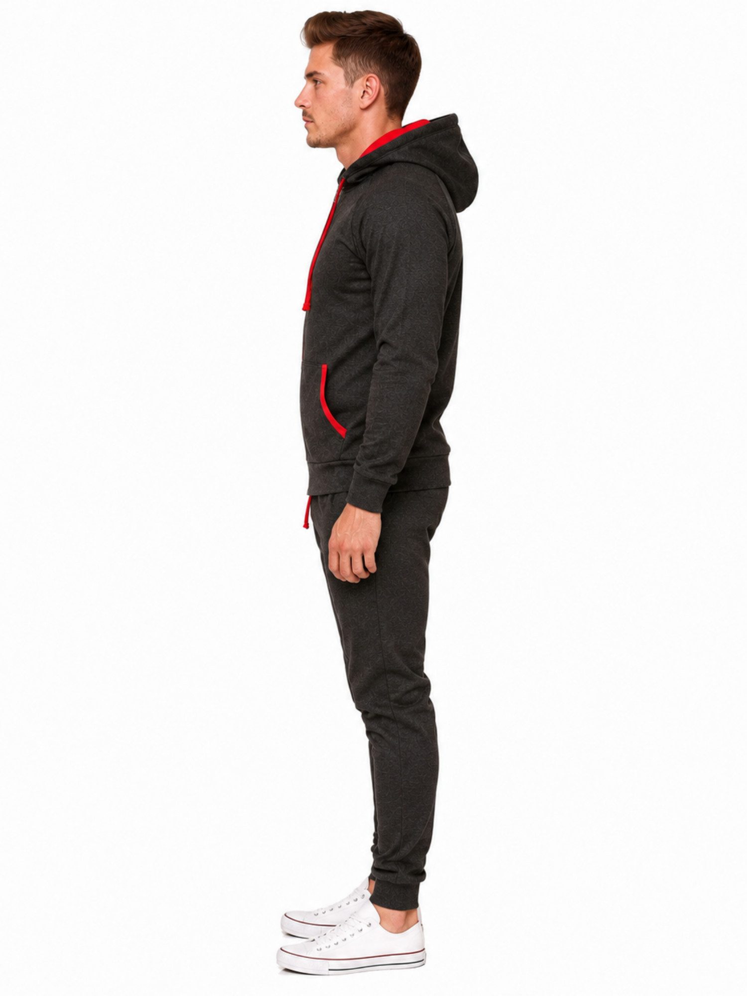 L.gonline Freizeitanzug Herren Freizeitanzug Jogginganzug Sweatwear 704 (Kapuzenjacke mit Reißverschluss, Hose, 2-tlg), Hose und Jacke