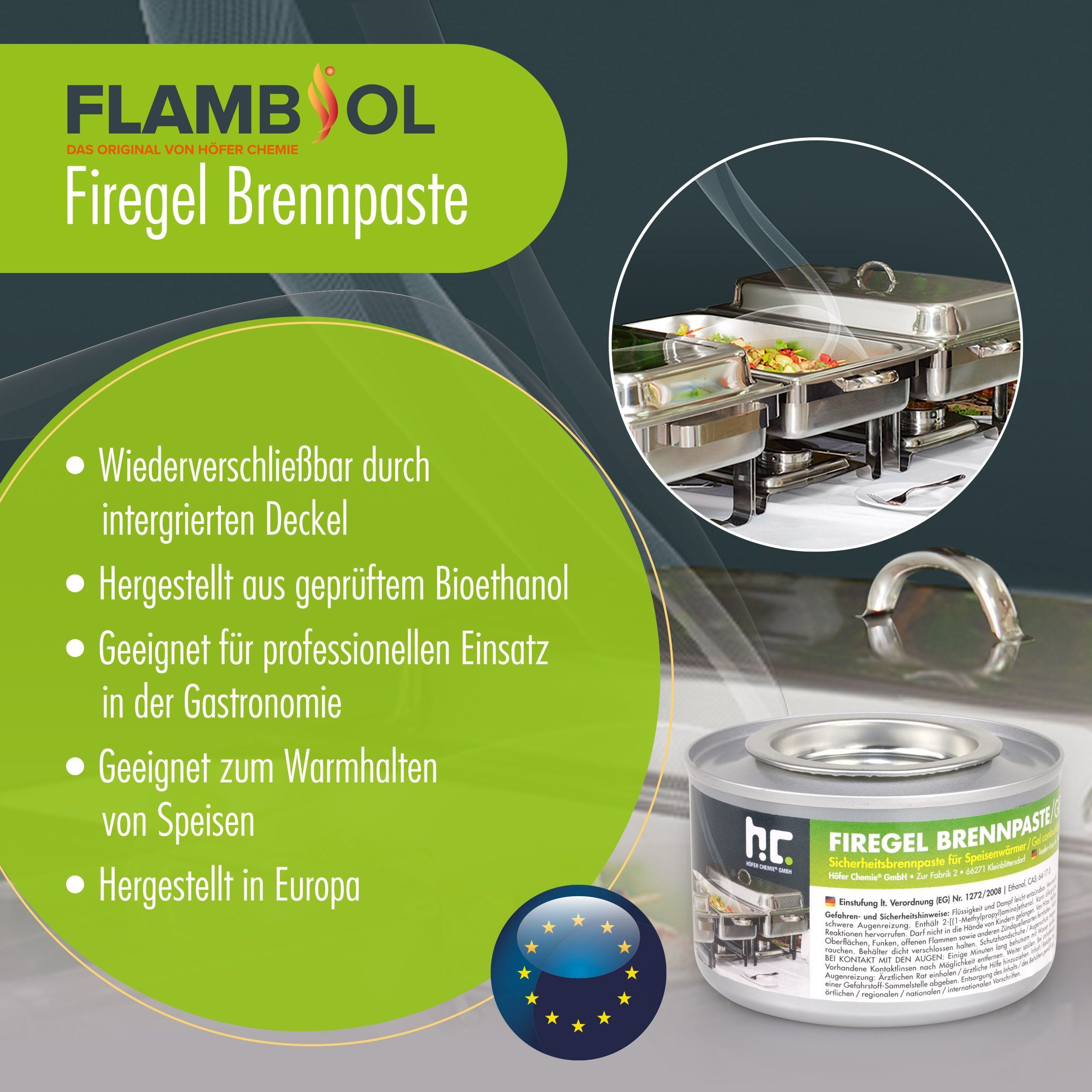 Höfer Chemie GmbH Brennpaste 24x 200g Firegel Brennpaste zum Warmhalten von Speisen, 200 l, (24-St), Zum Warmhalten von Speisen auf Buffets – Bild 3 von 5