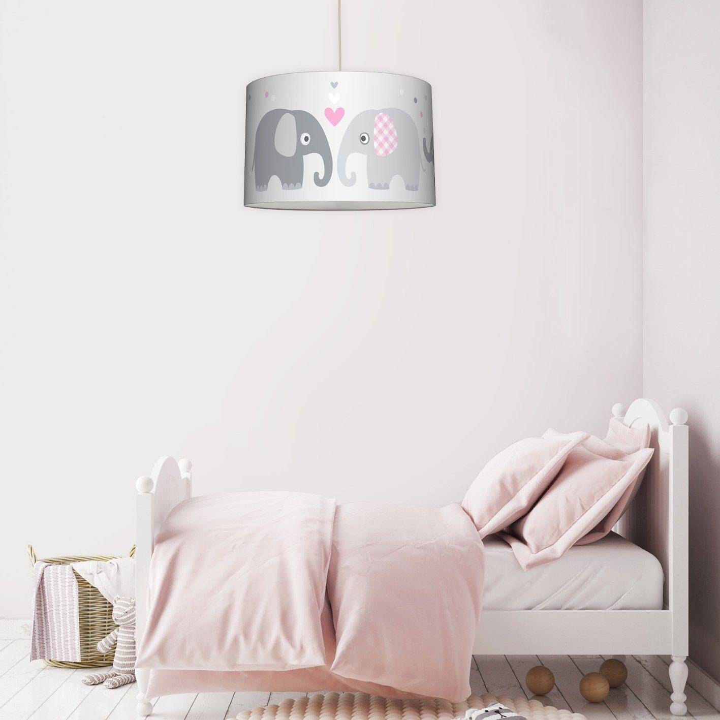 & Baby label Shine, - wechselbar rosa/grau Plug LED Hängelampe Elefanten lovely Pendelleuchte Kinderzimmer,