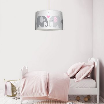 lovely label Pendelleuchte Elefanten rosa/grau - Hängelampe Baby Kinderzimmer, Plug & Shine, LED wechselbar