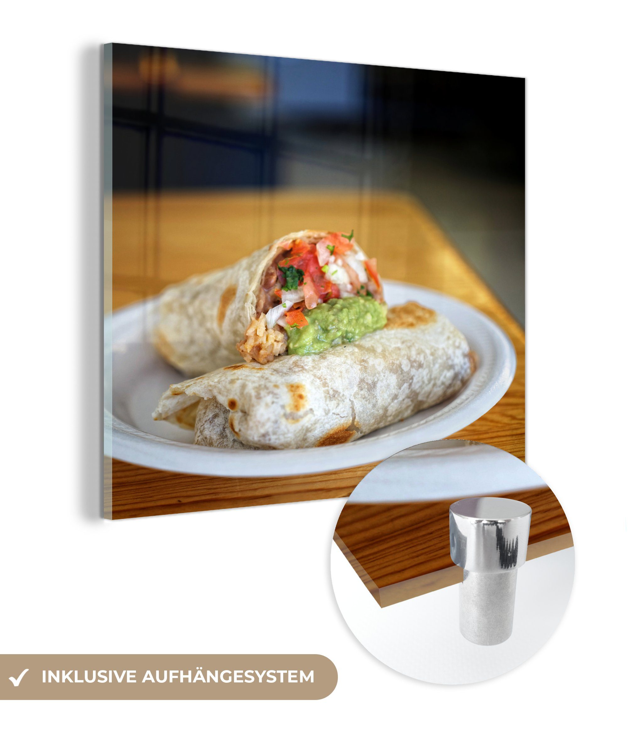 MuchoWow Acrylglasbild Leckere frische Burritos werden serviert, (1 St), Glasbilder - Bilder auf Glas Wandbild - Foto auf Glas - Wanddekoration