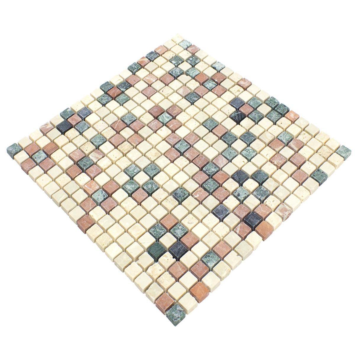Mosafil Mosaikfliesen Marmor Naturstein Mosaik Fliesen Antebia Creme Beige Rot Grün, Naturstein-Marmor 32.200x30.500, rot-beige-grün-crema, Verlegefertig auf ein Netz geklebt - Frostsicher - Wasserfest -
