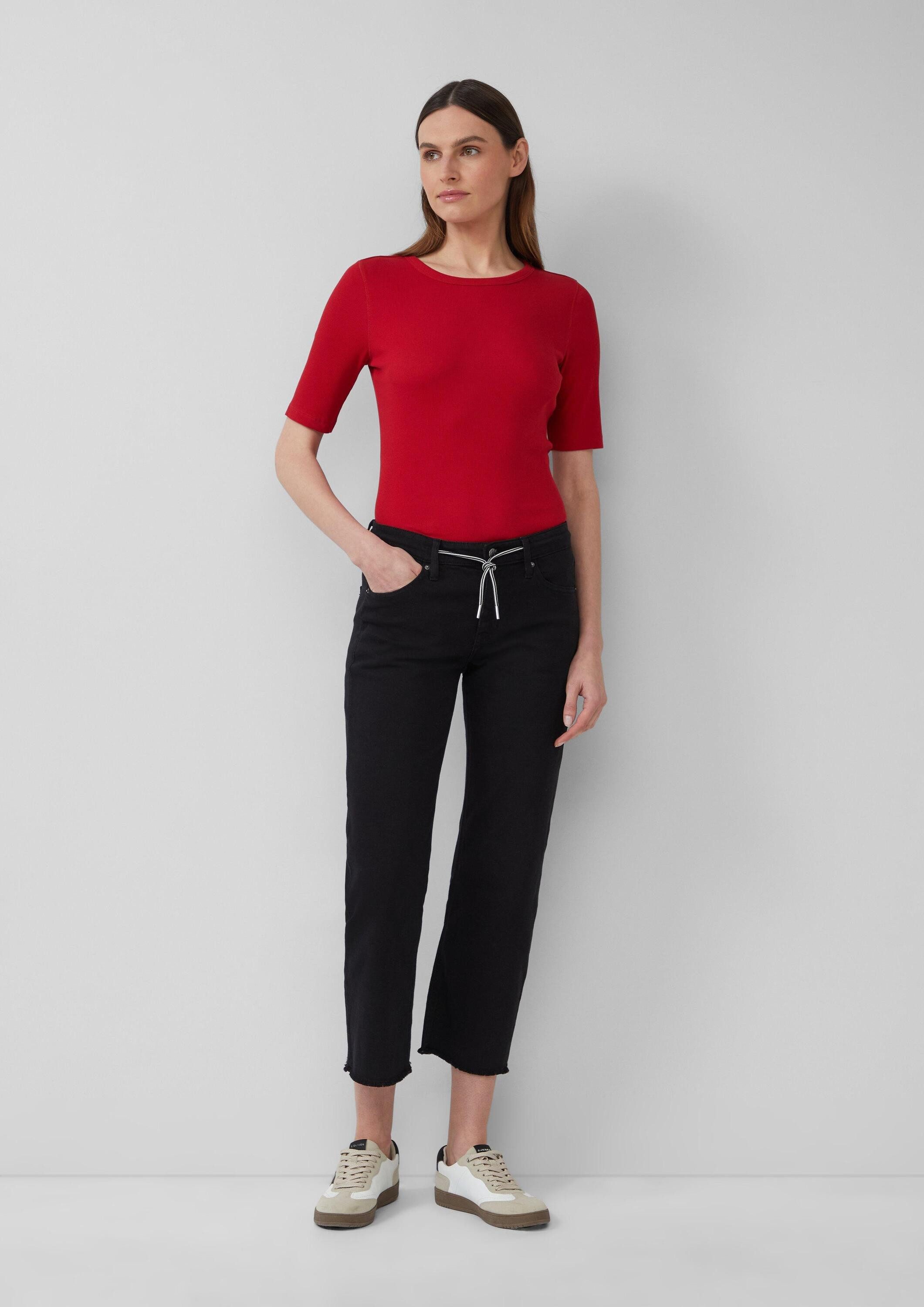 s.Oliver Kurzarmshirt T-Shirt Geripptes T-Shirt im Slim Fit aus Baumwollmix