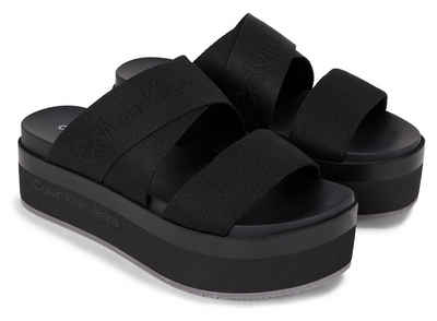 Calvin Klein Jeans FLATFORM SANDAL WEBBING IN MR Pantolette, Plateau, Sommerschuh, Schlappen mit Logoschriftzug