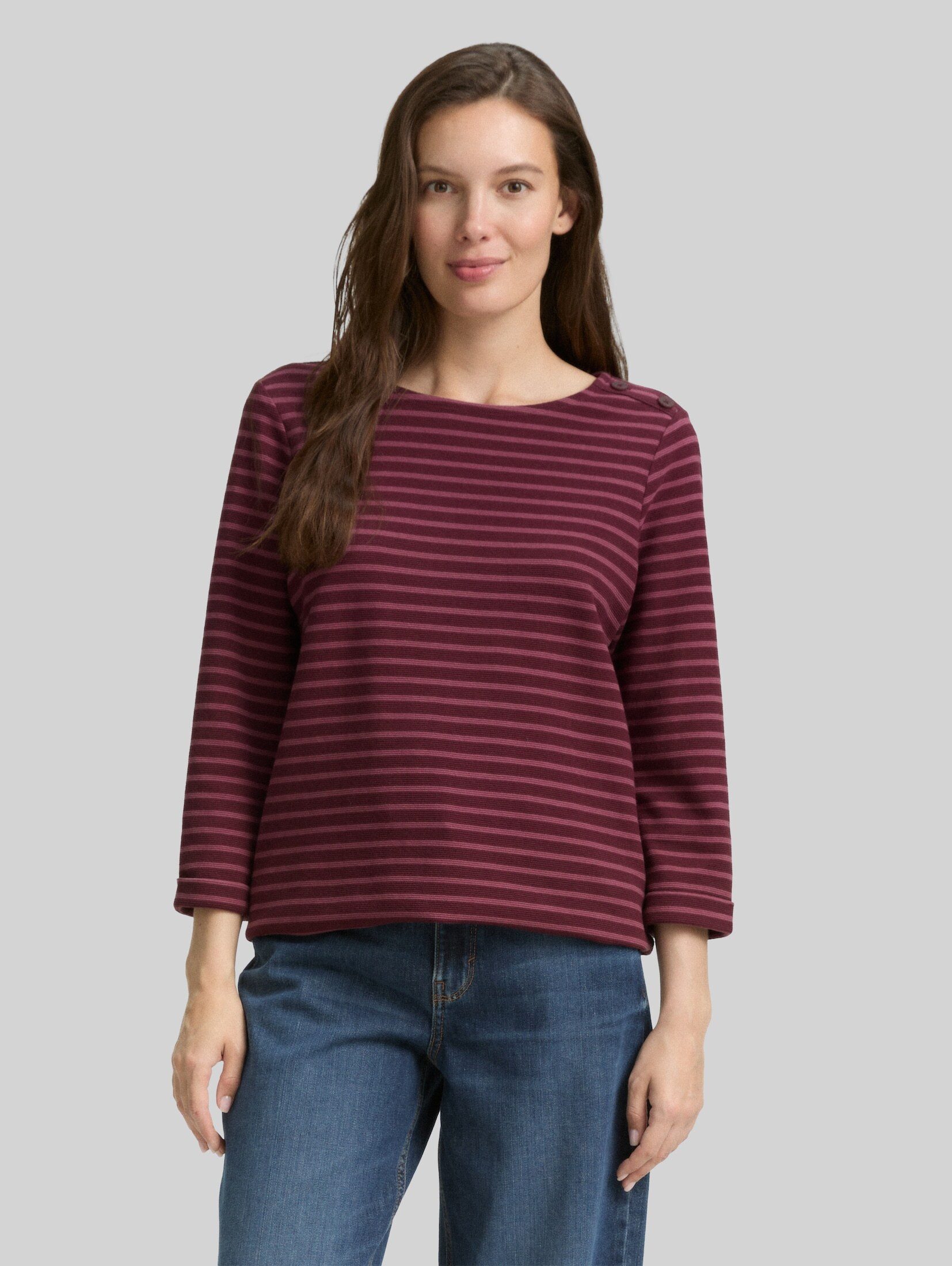 Tom Tailor 3/4-Arm-Shirt T-Shirt (im Einserpack) Langarmshirt mit Knopf-Details
