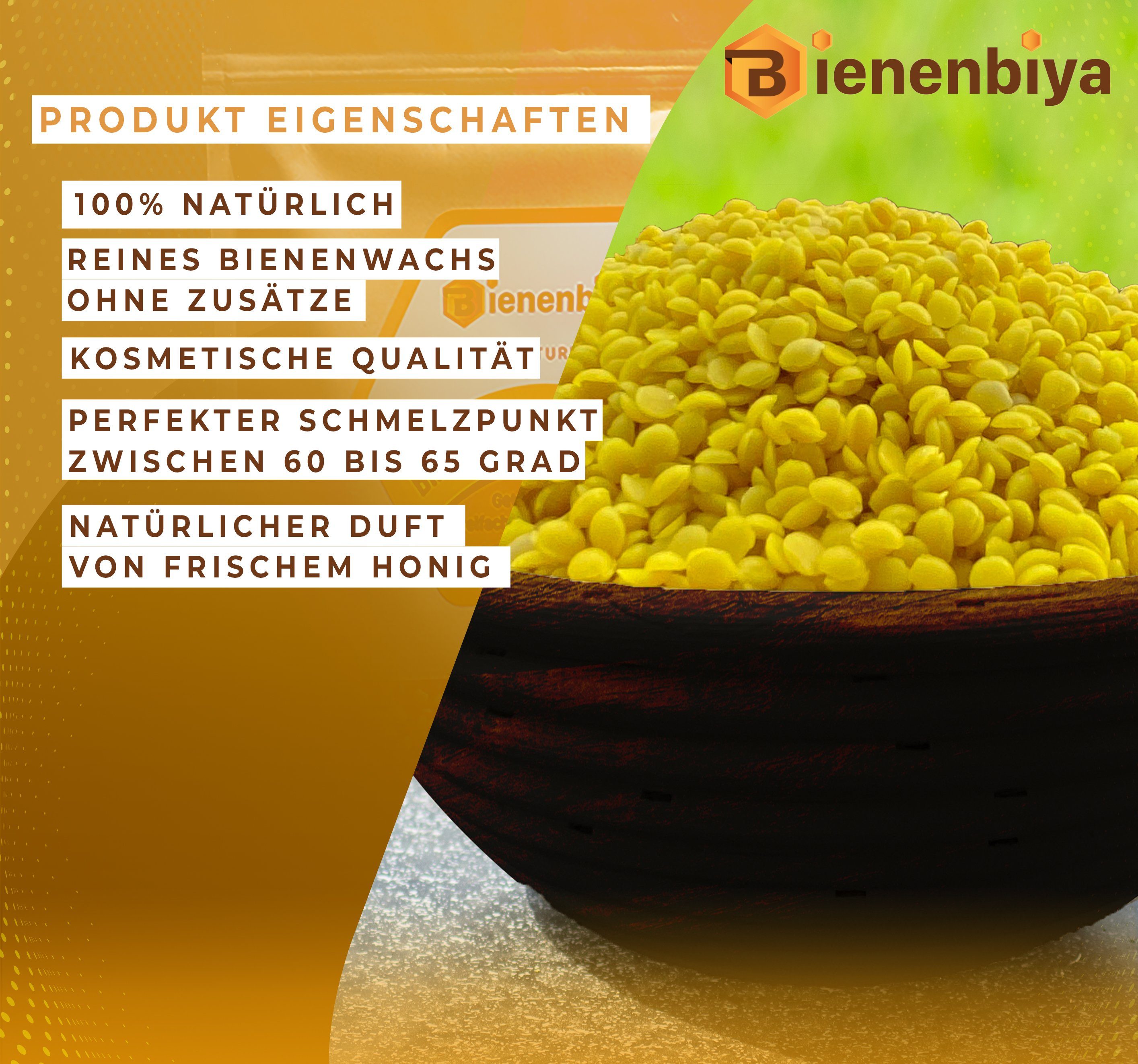 Bienenbiya Bienenwachstücher 200g/400g/1Kg 100% Reine Bienenwachs Pastillen ohne Zusatzstoffe, natürliches Beeswax für Salben,Kosmetika,Seifen,Kerzenherstellung und Leder-/Holzpflege, 100% natürlich ohne zusatzstoffe