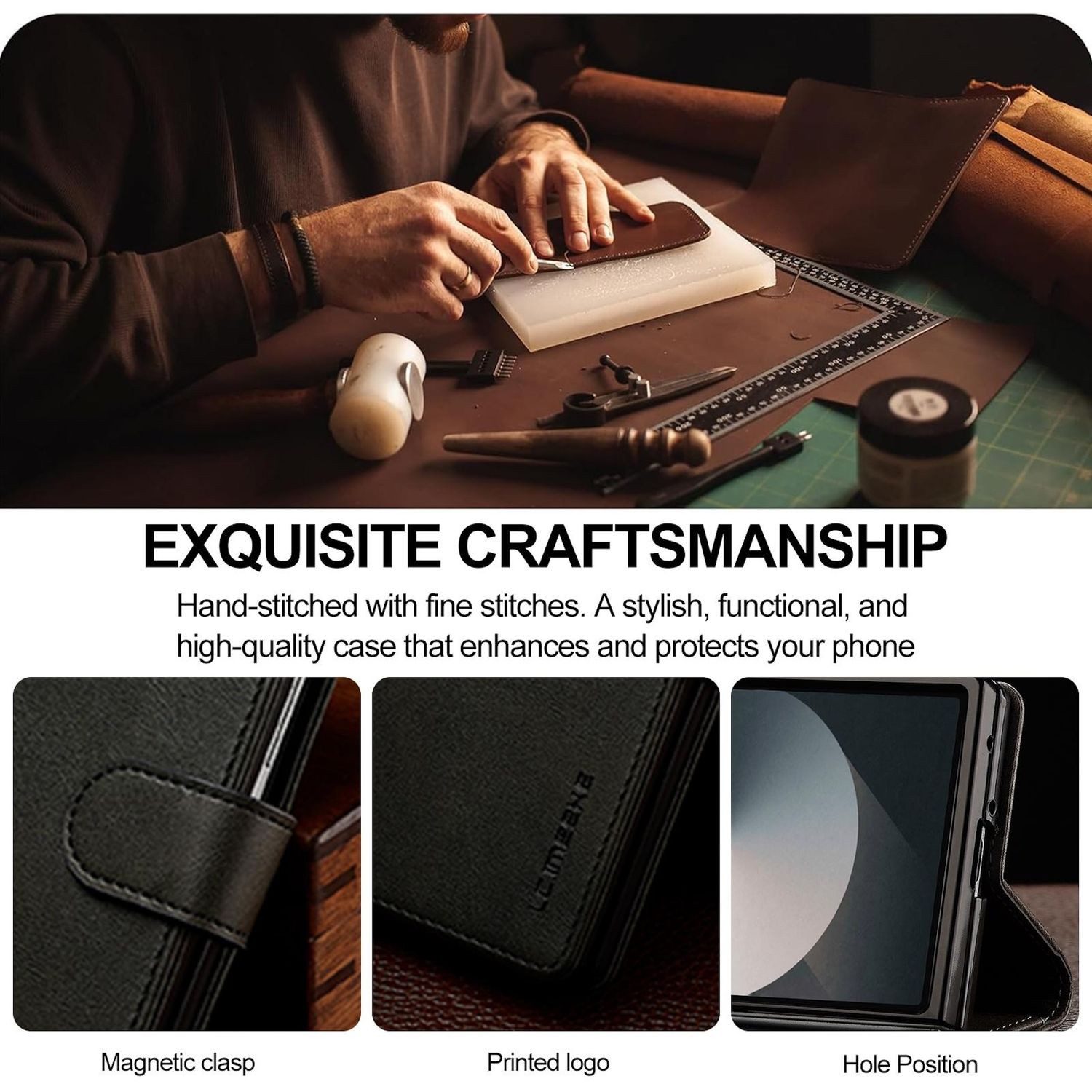 Wigento Handyhülle Für Samsung Galaxy Z Fold7 LC.IMEEKE Kunstleder Premium Hülle Schwarz, Wallet Case mit Kartenfächern und Standfunktion