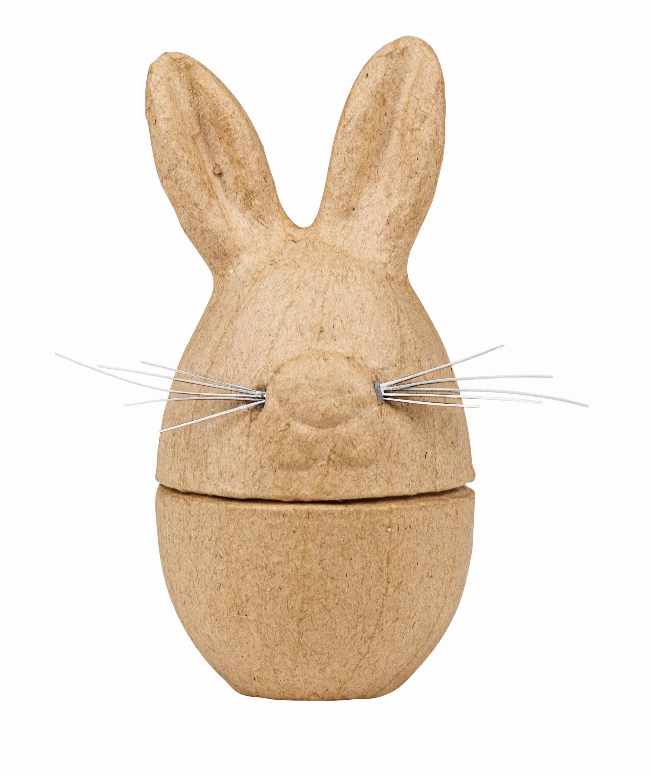 décopatch Papierdekoration 3x Pappmaché, Eierschachtel Hase 6x6x12 cm - Kartonbraun BT090C, DECO-Supports