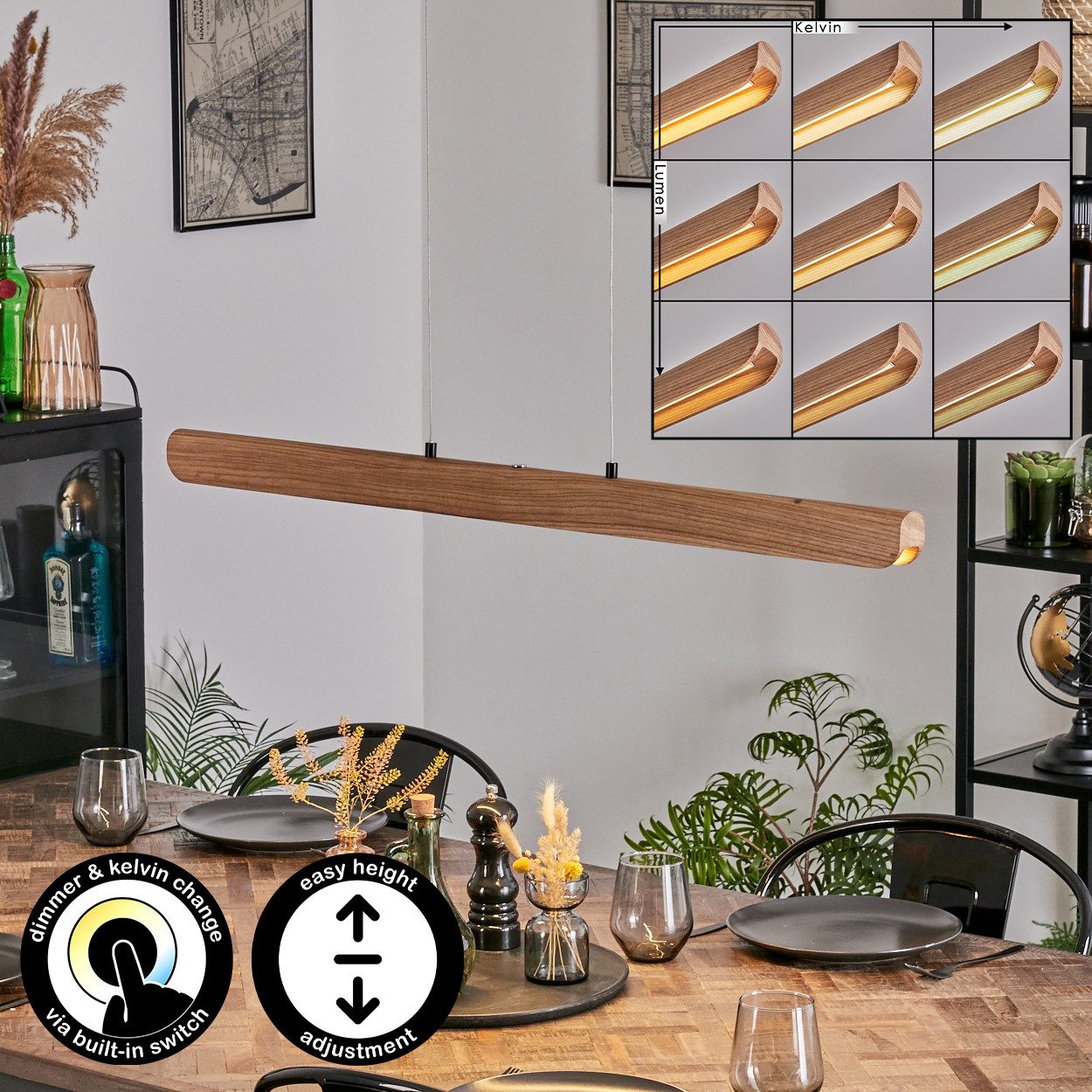 hofstein Pendelleuchte dimmbare Pendellampe aus Metall/Holz/Kunststoff in S günstig online kaufen