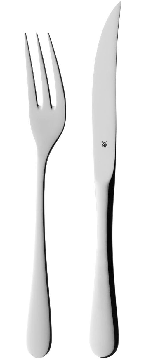 WMF Steakbesteck inklusive Holzkiste, Monobloc, Wellenschliff, auch als Pizzabesteck (12-tlg), 6 Personen, Cromargan® Edelstahl Rostfrei 18/10, spülmaschinengeeignet, formstabil, hygienisch und säurefest
