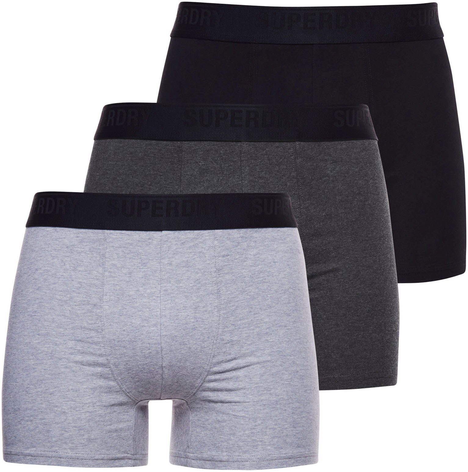 Superdry Langer Boxer SD lg web grau-meliert, 3x Boxer mit anthrazit (3-St., 3er-Pack) wb Logo schwarz, Webbund